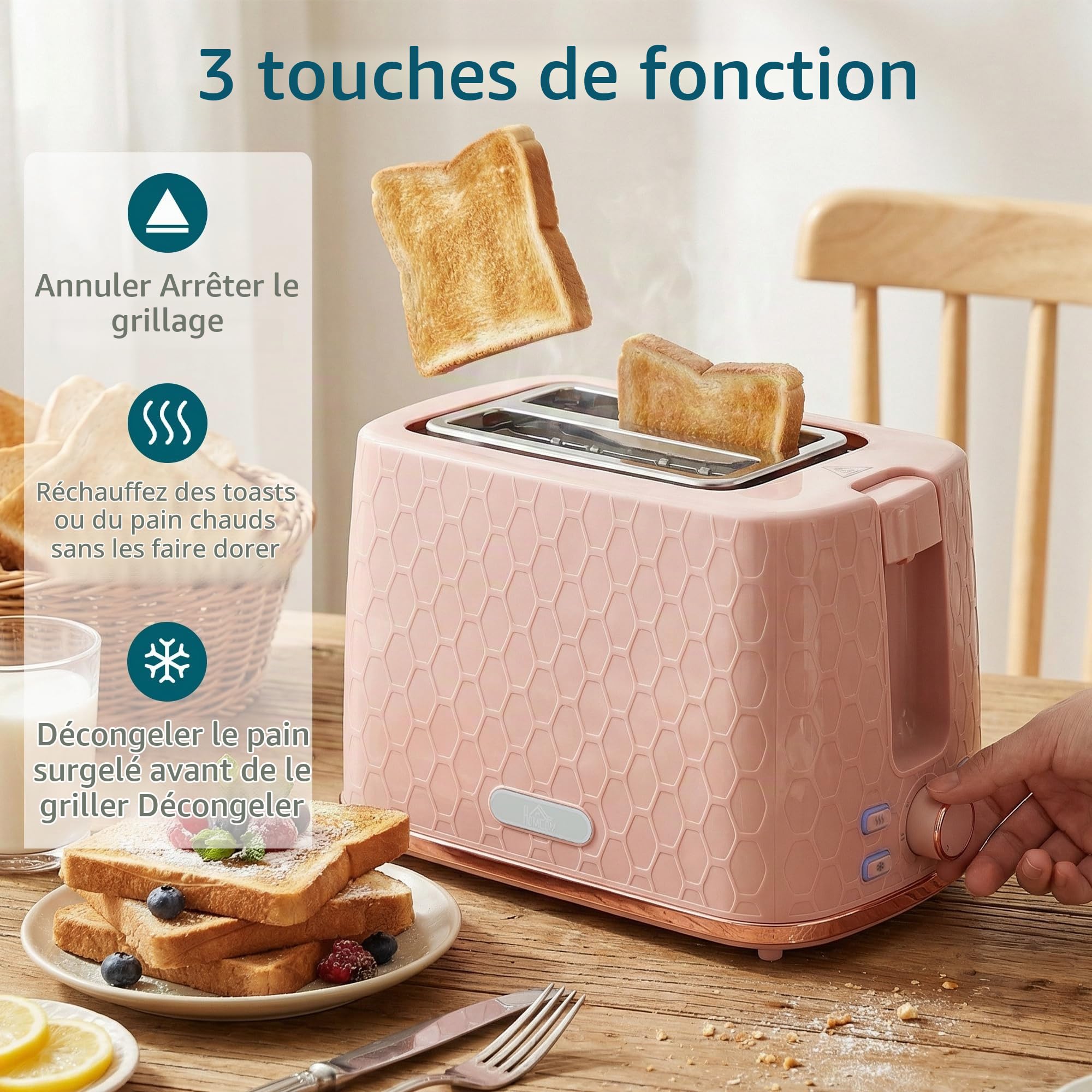 HOMCOM Set bouilloire et grille-pain 2200W rose