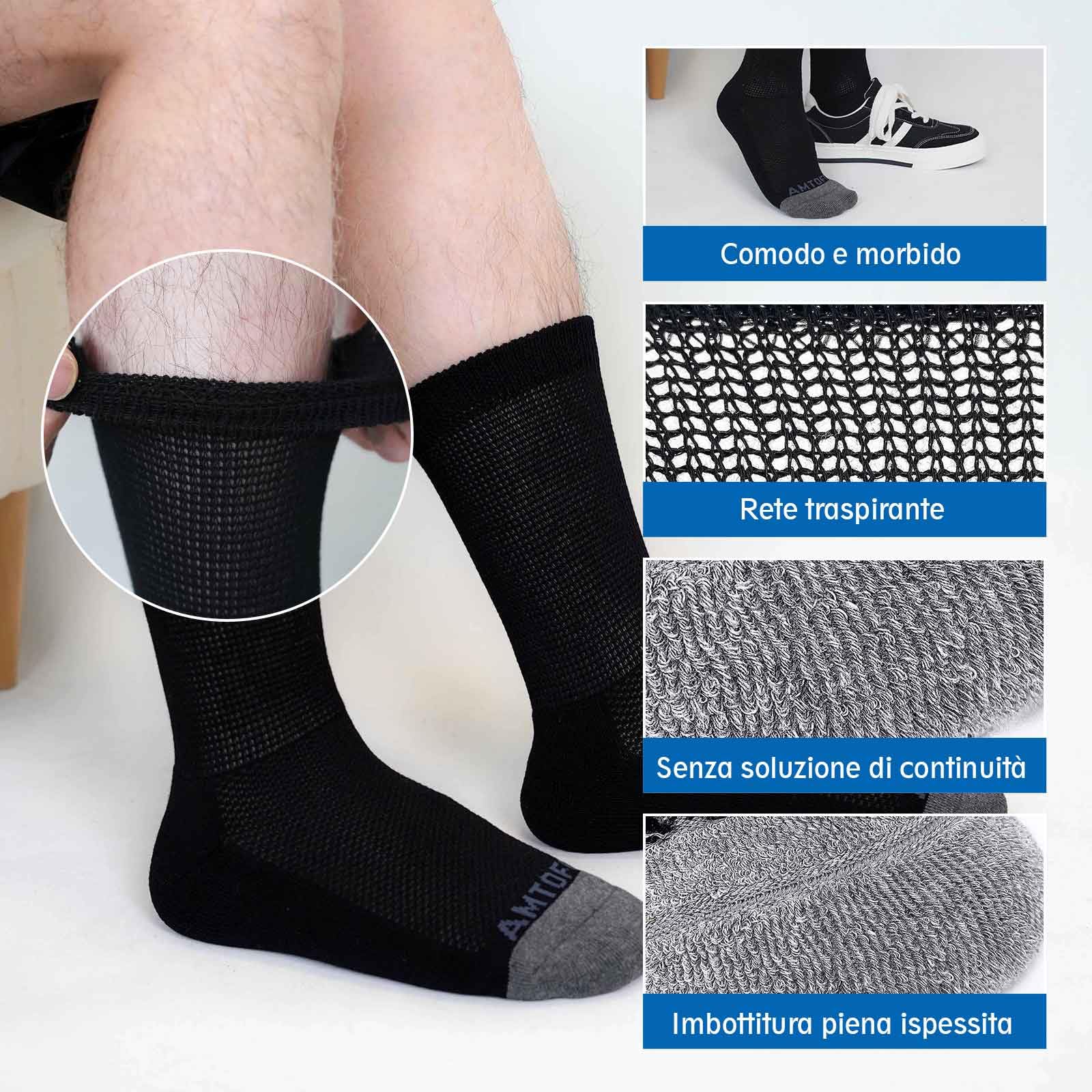 LOFIR Calzini Diabetici in Cotone da Uomo: Calze Sanitari con Cintura Extra Larghi Senza Elastico Senza Cucitura Calzino con Comodi suola imbottita da Uomo Nero Bianco Grigio Taglia 39-50 4 paia