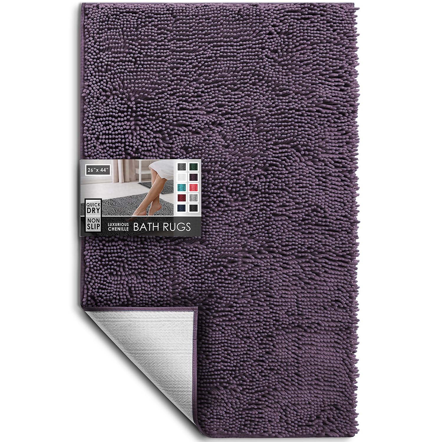 Badezimmerteppich Chenille – Violett, 43x61 Cm, Rutschfeste Gummi-Unterseite, Maschinenwaschbar