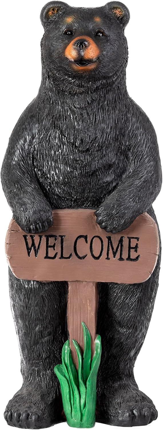 36" Tall Black Bear Lawn Decoration with Welcome Sign