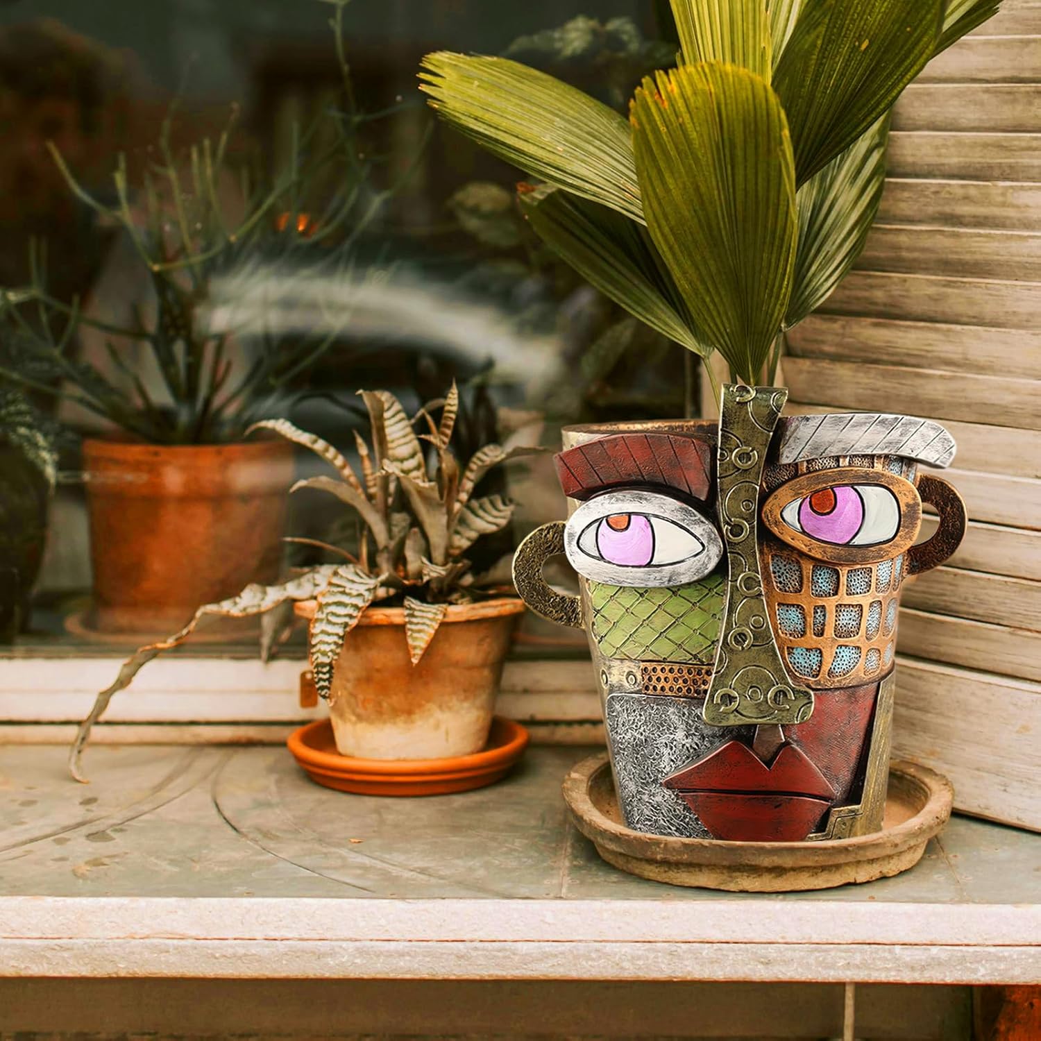 Midogaigai Abstract Face Planters Pots Head,Unique Head Planter for Indoor Plants,Funny Face Flower Pot,Colorful Plant Pots for Outdoor Garden Decor and Home Art Decoration(Classic)