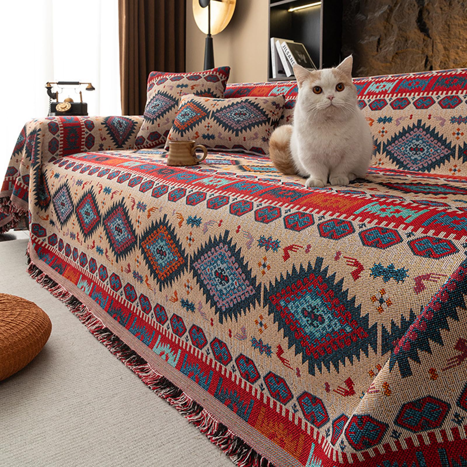 Jete de canape antiderapante 180 x 230 cm textile style ferme chic