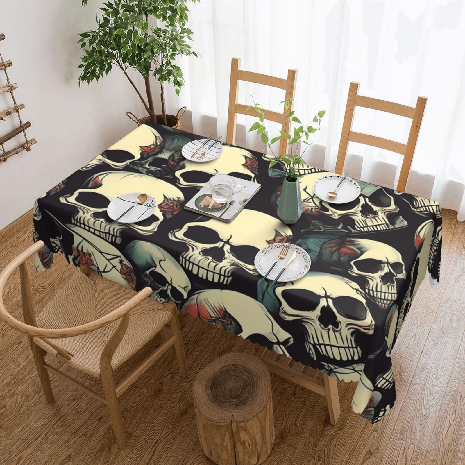 Nappe rectangulaire crâne au motif squelette en tissu résistant pour grands événements