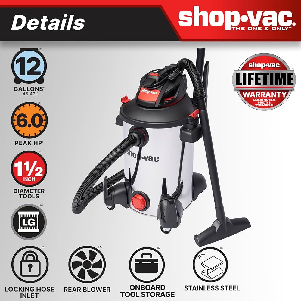 Shop-Vac 5761311 12-Gallon Wet/Dry Shop Vacuum, 6 Peak HP Shop-Vac 5761311 12-Gallon Wet/Dry Shop Vacuum, 6 Peak HP