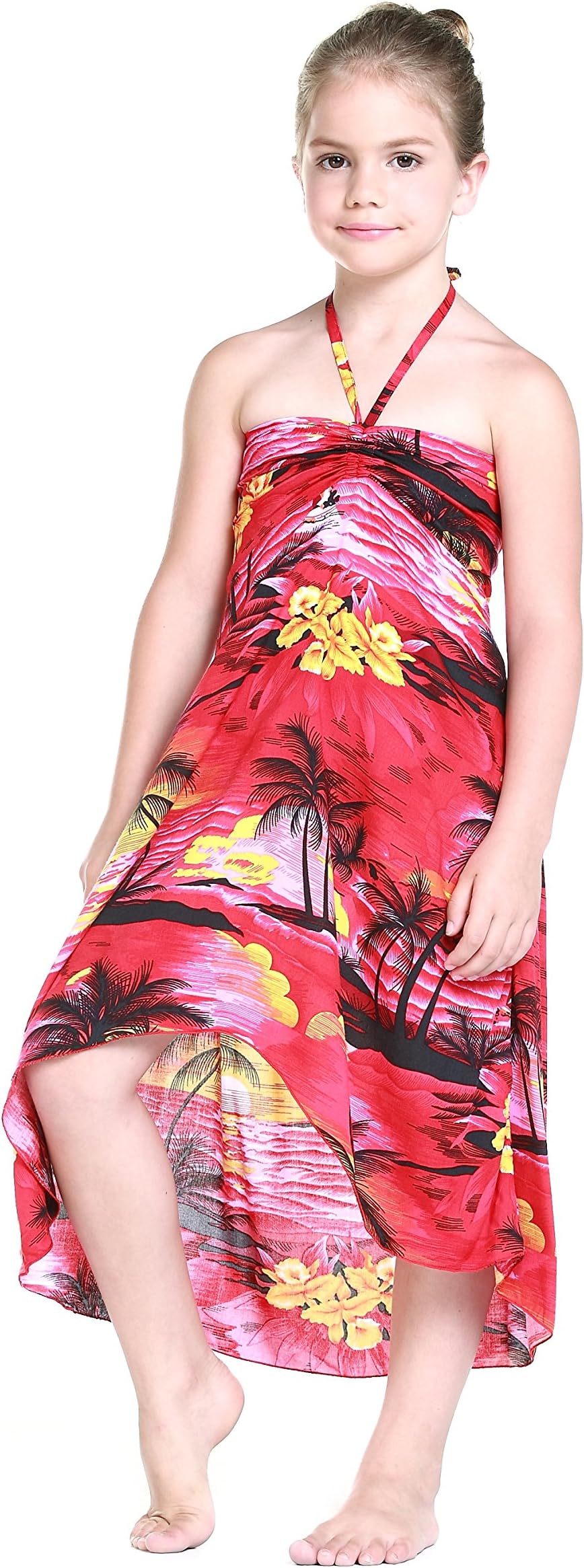 Girl Hawaiian Butterfly Dress in Palm Green Leaf