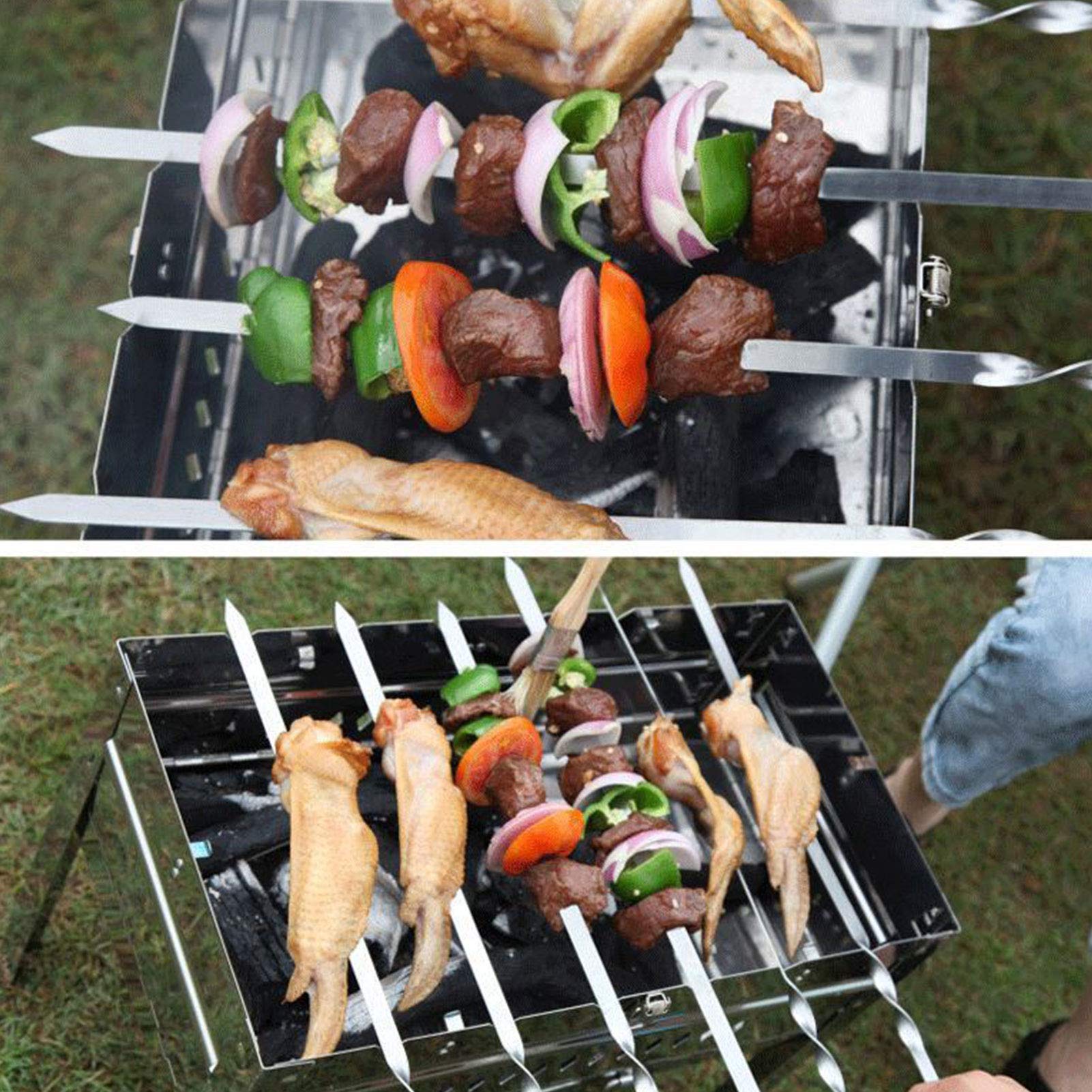 Set 7 Spiedini Da Barbecue In Acciaio Inox 430 – 60 Cm Con Manico In Rovere Massello, Piatti E Anti-deformazione