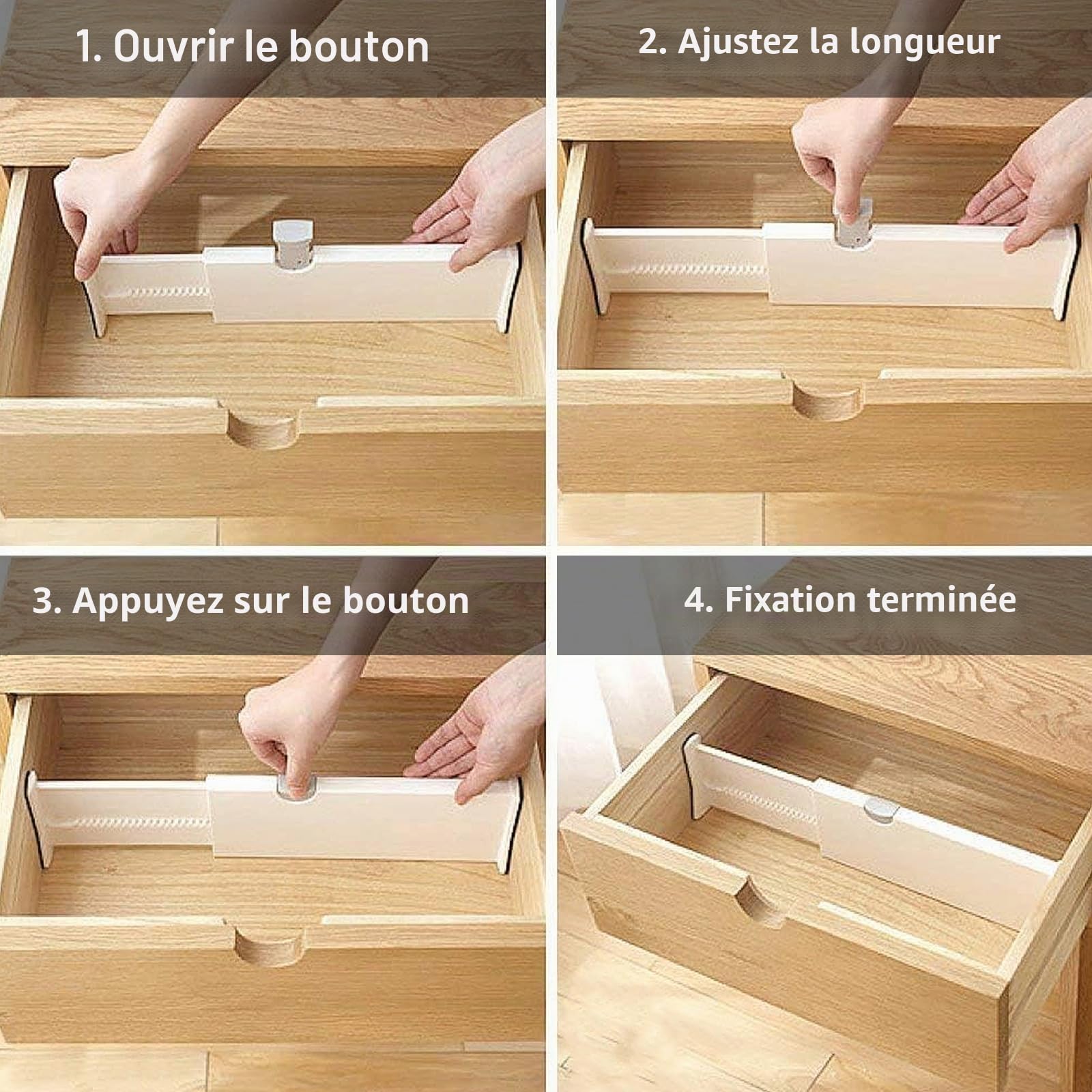 DAJAVE 6Pcs Ensemble de SéParateurs De Tiroirs RéGlables 6 cm de Hauteur, 33,2 à 55 cm Organisateurs De Tiroirs Ajustables, Séparateurs de tiroirs de cuisine pour cuisine, commode, chambre à coucher