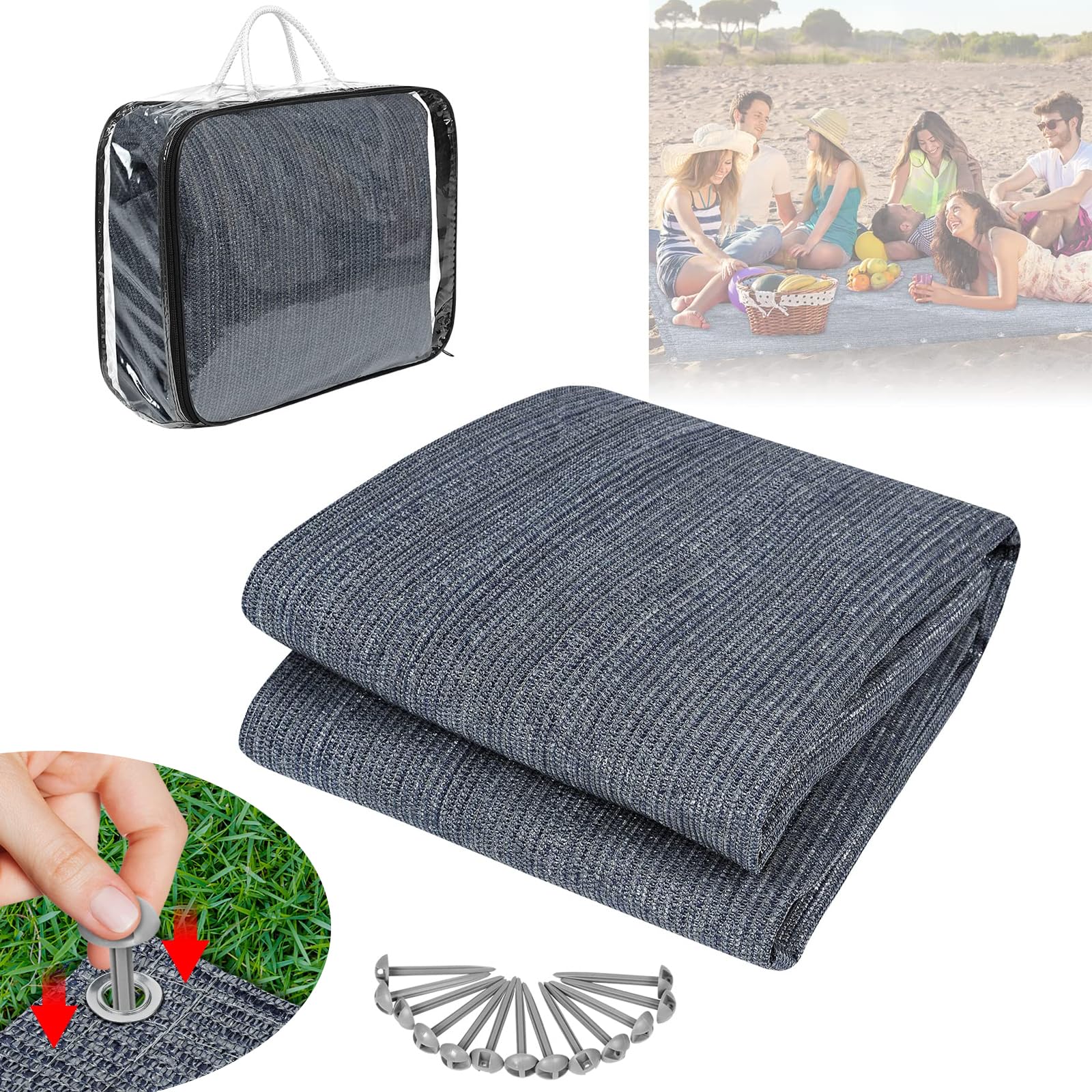 ACXIN Esterilla para camping al aire libre – Alfombra para tienda de campaña de autocaravana de HDPE con trabillas de aluminio bolsa de transporte, alfombra de camping al aire libre