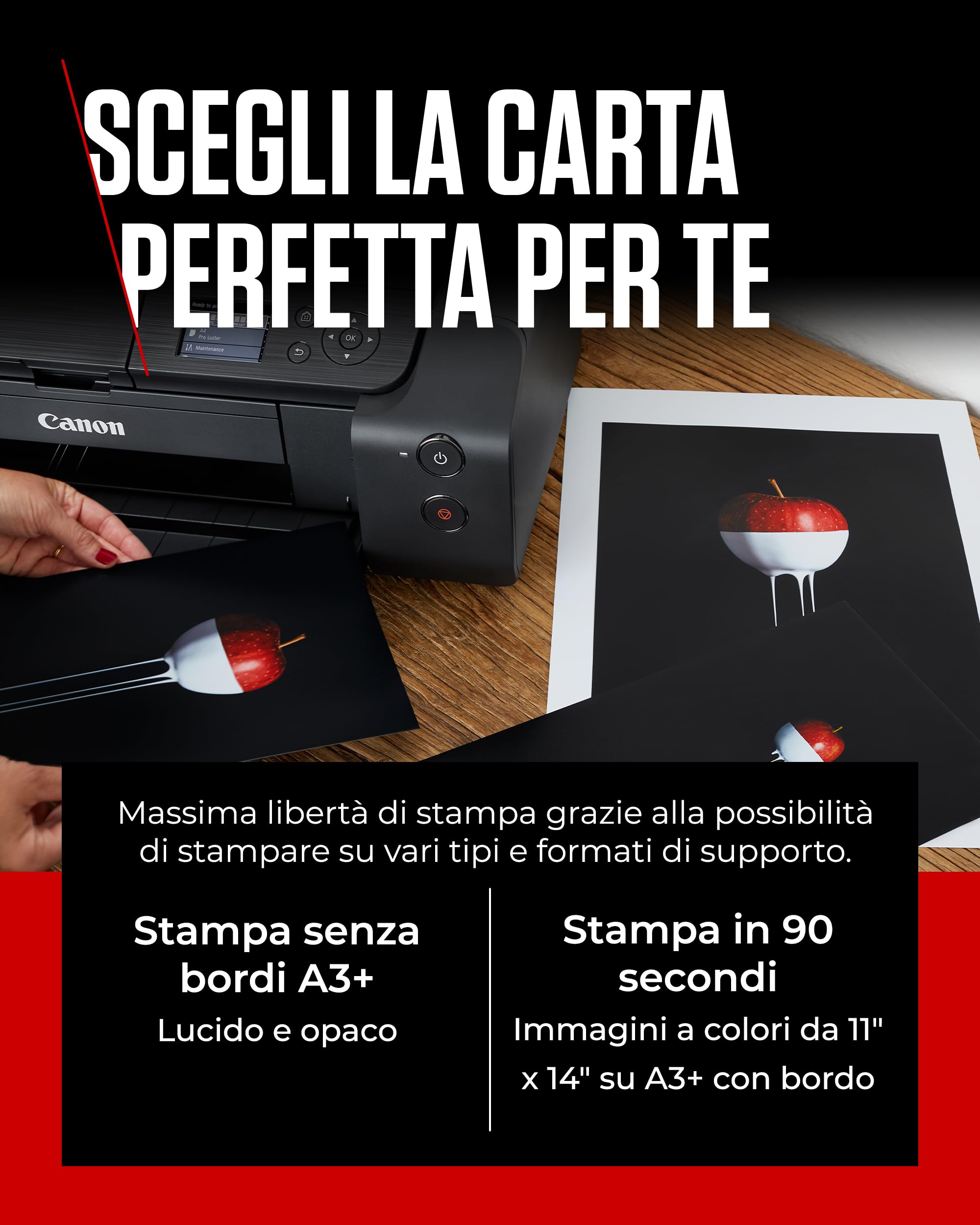 Canon PIXMA PRO-200 - Stampante a Colori A3+, stampa fotografica lucida, 4.800 x 2.400 dpi, Wi-Fi, USB 2.0, WiFi, LAN, 8 inchiostri separati, nero