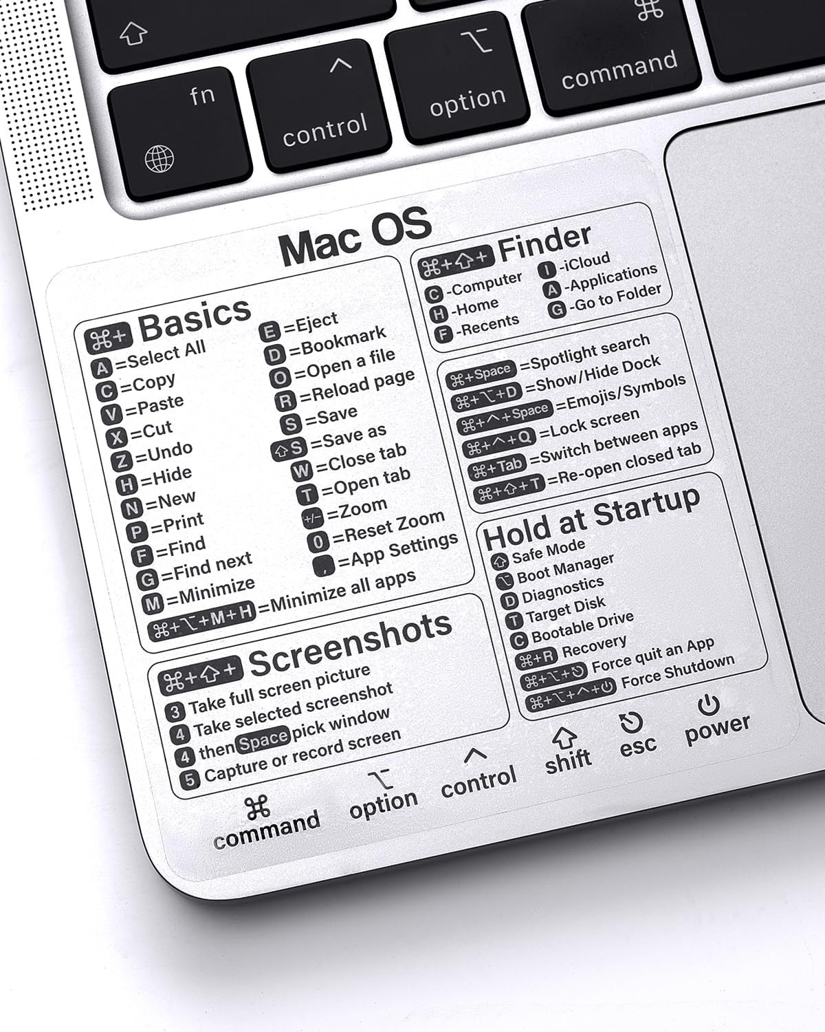 2-Pack Mac OS Shortcuts Sticker 2026, Keyboard Shortcut Stickers Accessories for MacBook Pro/Air, M1 M2 M3 Intel Laptops | Water, Oil, Tear Resistant, 13"-16" Mac-Book Air/Pro Compatible