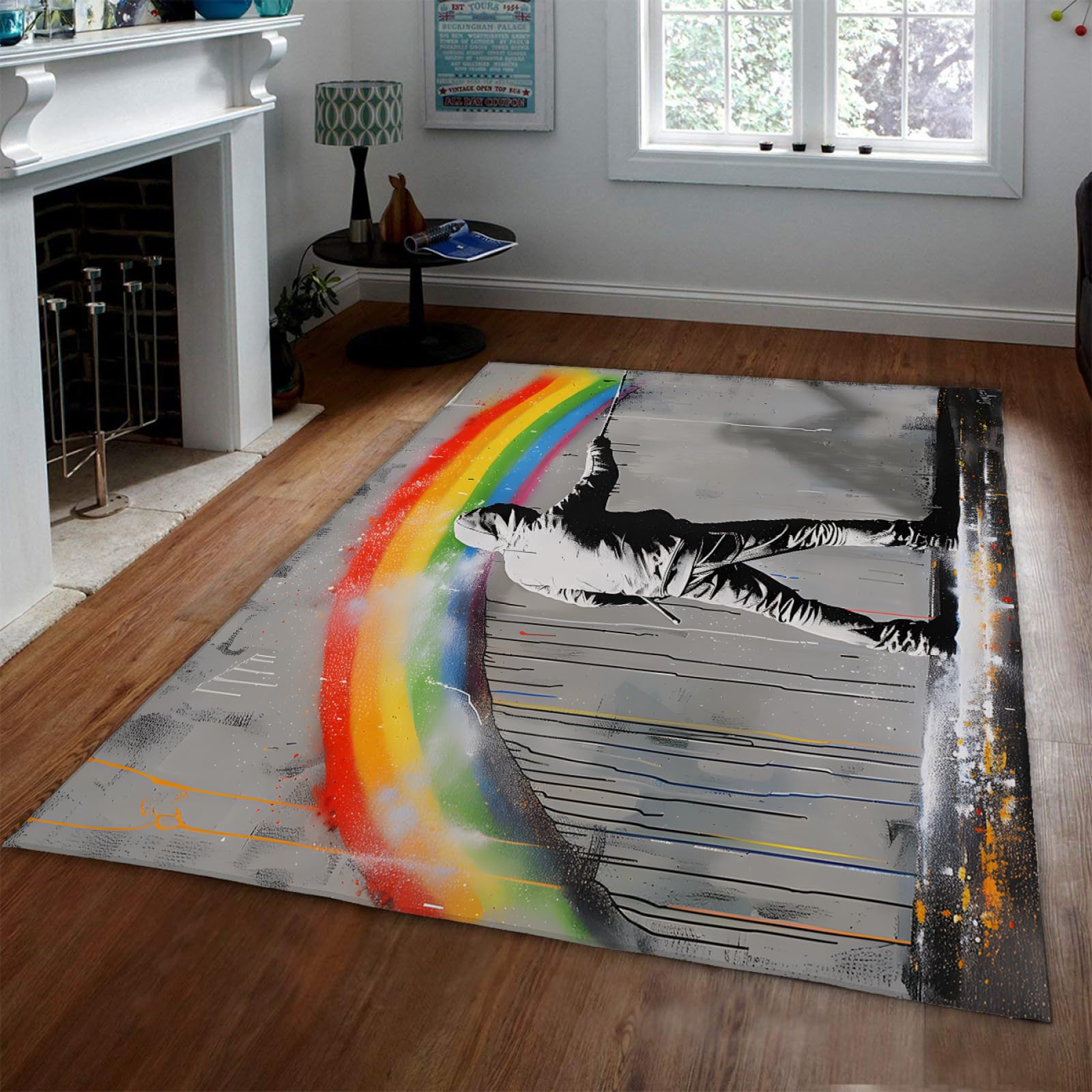 Kinderteppich Kinderzimmer Bereich Teppich Straße Graffiti Fußmatten Regenbogenmuster Teppich für Jungen Mädchen Wohnzimmer Schlafzimmer Klassenzimmer Teppich 50 x 80 cm