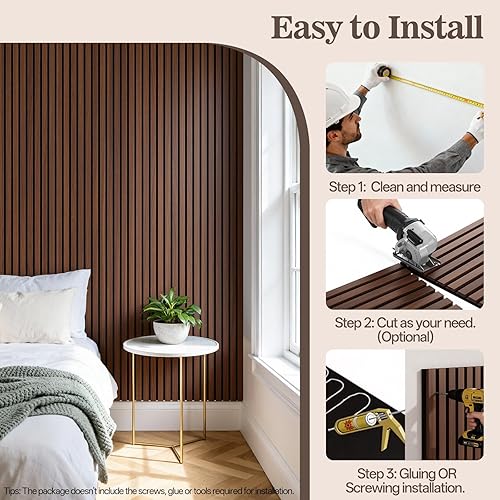 Miniatura 7 de Paquete de 4 paneles de madera para pared, 94.4 x 12.6 pulgadas, paneles de pared de listones de madera acústica para decoración de interiores y