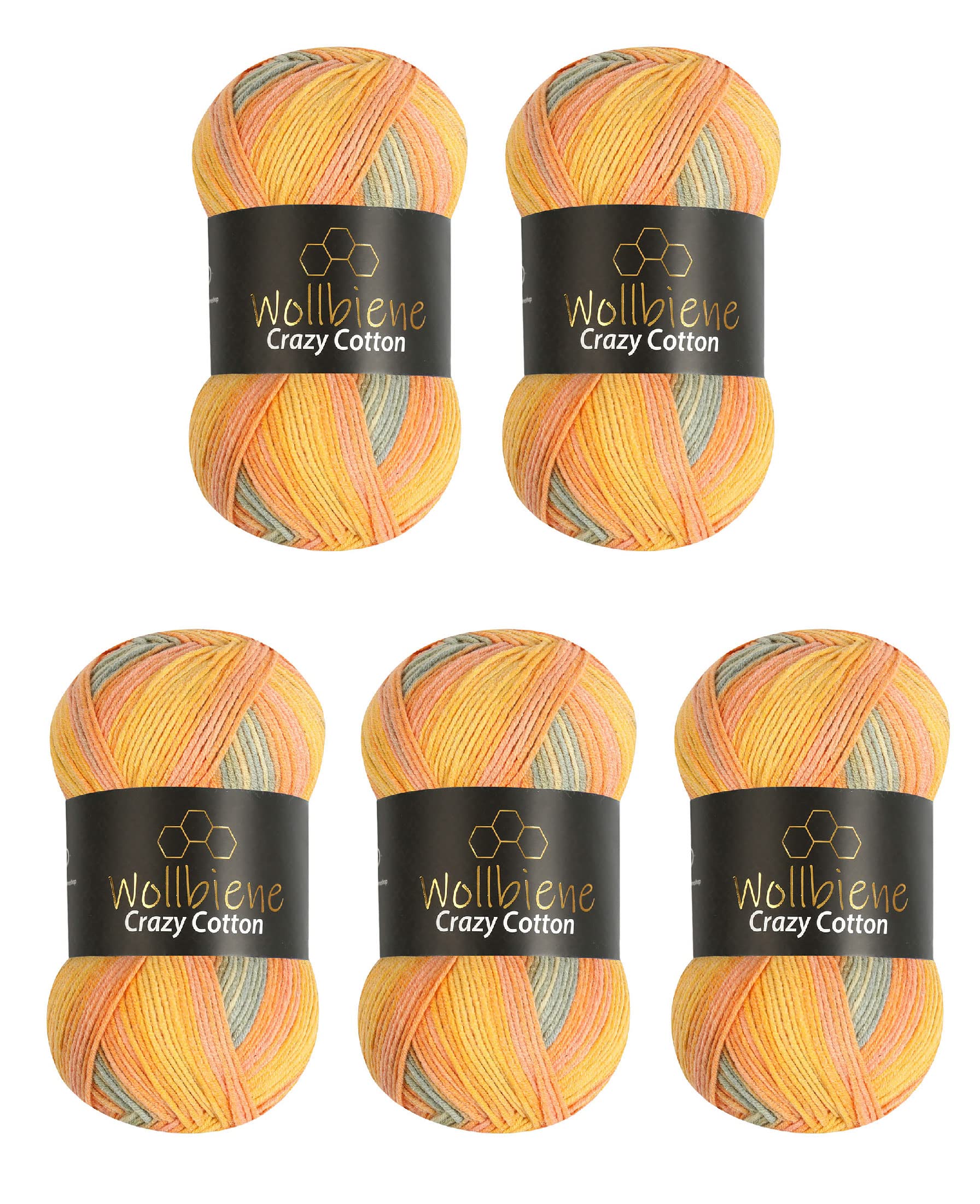 5 x 100 g Wollbiene Crazy Cotton Batik, 500 g with Colour Gradient, 55% Cotton, Multicoloured Knitting Wool, Crochet Wool - Image 2