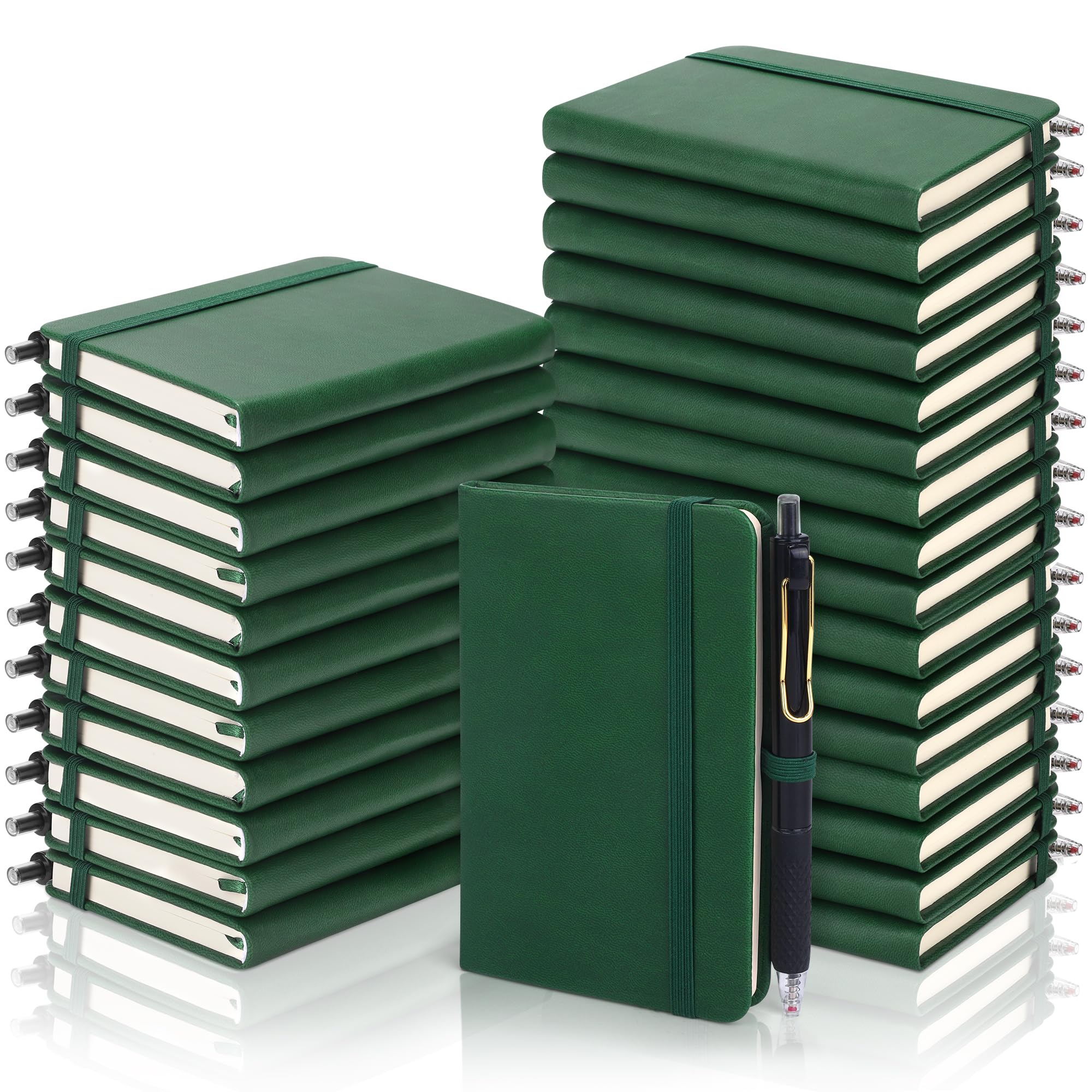Aodaer Set di 50 quaderni tascabili con penne, 160 pagine, 8,9 x 14 cm, mini taccuino a righe, formato A6, in pelle, con copertina rigida, blocco note a righe con portapenne, per scuola, ufficio,