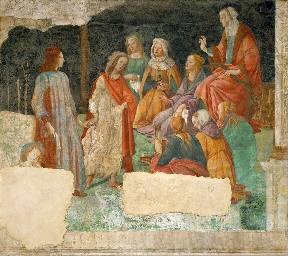 Affiche Botticelli Talking Amongst grand format cadre marron déco salon chaleureux