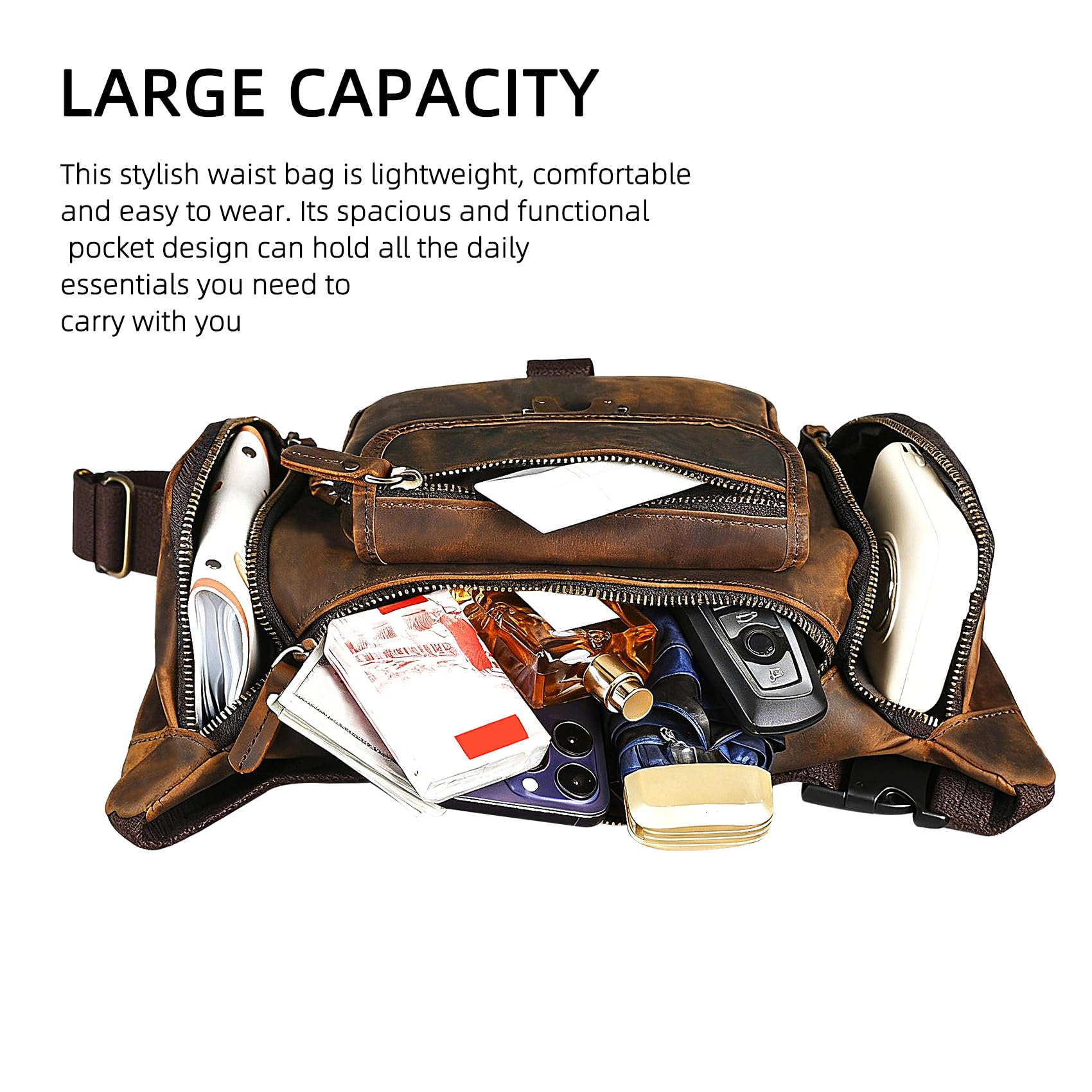 Spessore Cavallo Pazzo Cuoio Escursionismo Equitazione Viaggio Outdoor Belt Bag Fanny Waist Pack Piccola Borsa Del Telefono Cellulare Per Gli Uomini Donne 380 (388 Marrone)