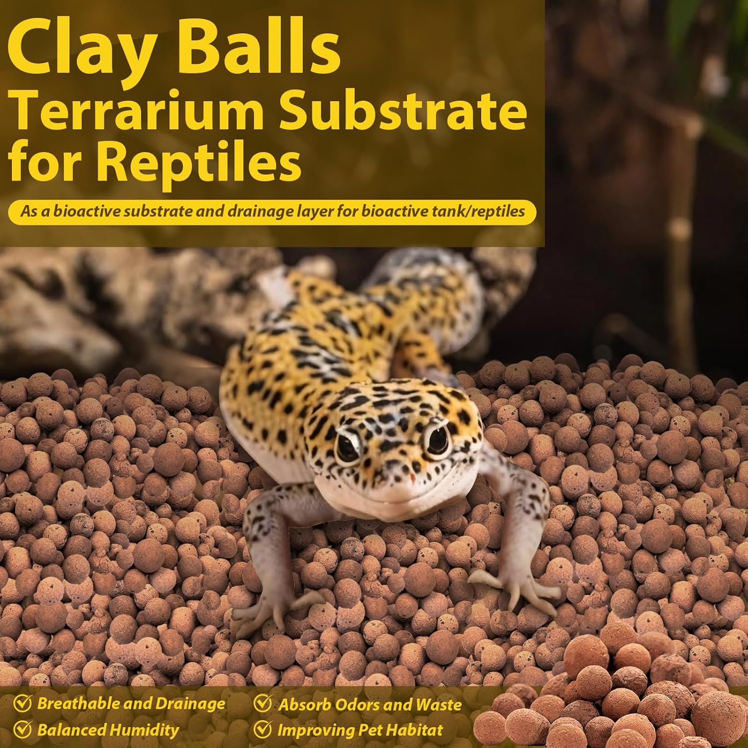 Legigo 10LBS Leca Balls Terrarium Substrate for Reptiles, Organic Lightweight Clay Pebbles Drainage Layer Substrate for Bioactive Terrarium, Expanded Clay Balls Hydro Balls for Reptiles Tank, Plants