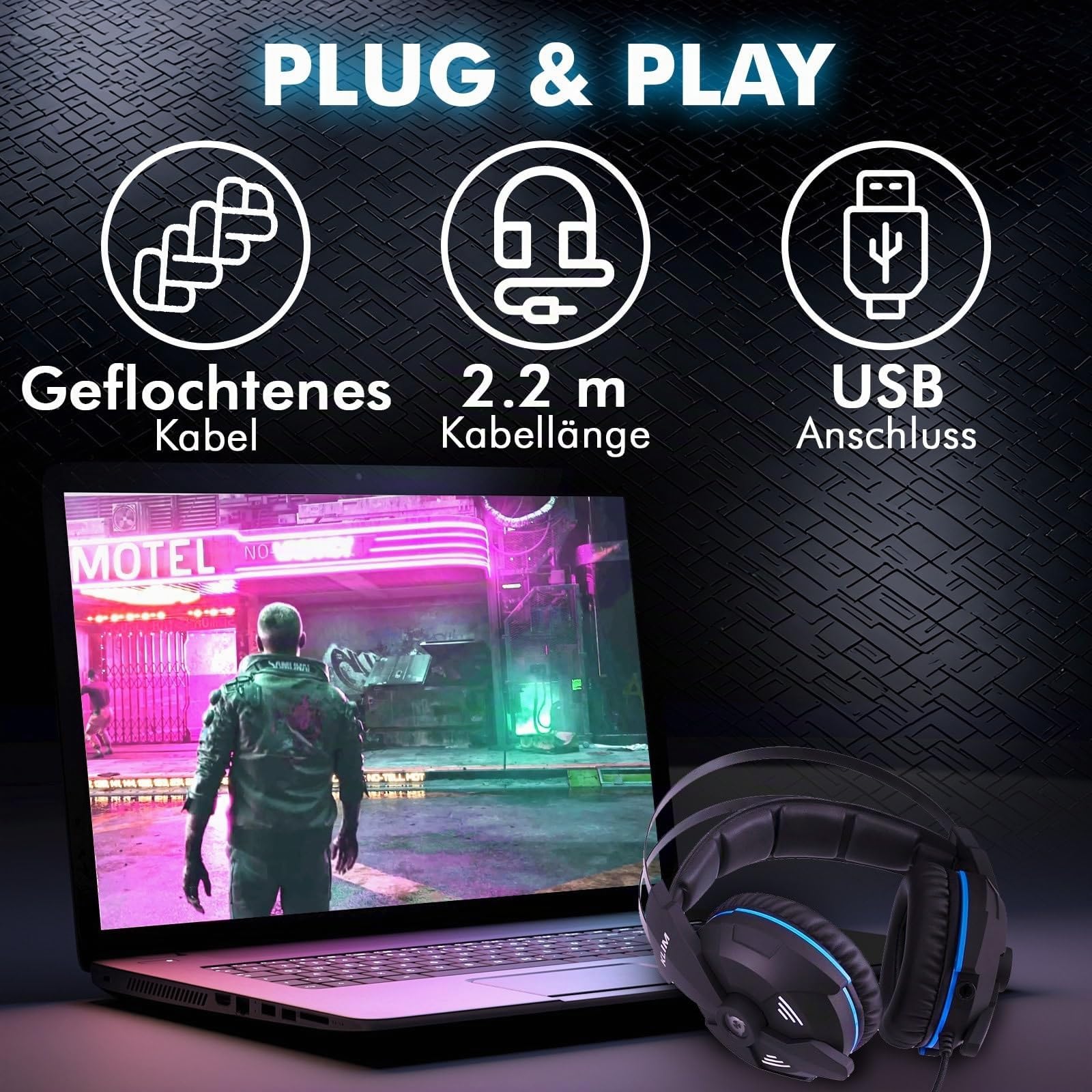 KLIM Impact V2 - Gaming Headset und Mikro USB - 7.1 Surround-Sound + Isolation - Hochqualitativer Klang + PS5 Headset mit Klangvolle Bässe - Für PC, PlayStation, Videospiele