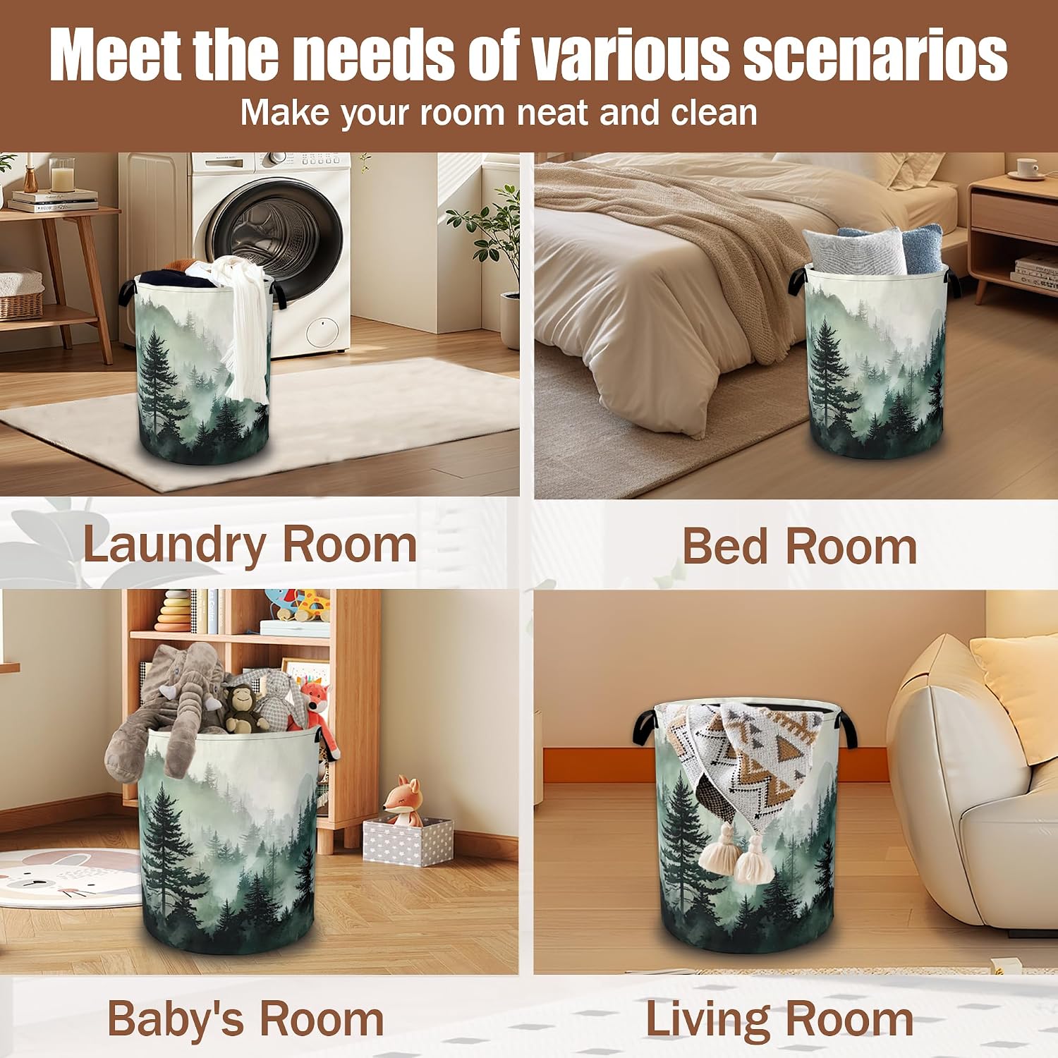Misty Forest Landscape Laundry Baskets,Laundry Hamper Storage Basket with Handles for Bathroom Bedroom College Dormitory Living Room Nursery Organizer 16"x20.8"