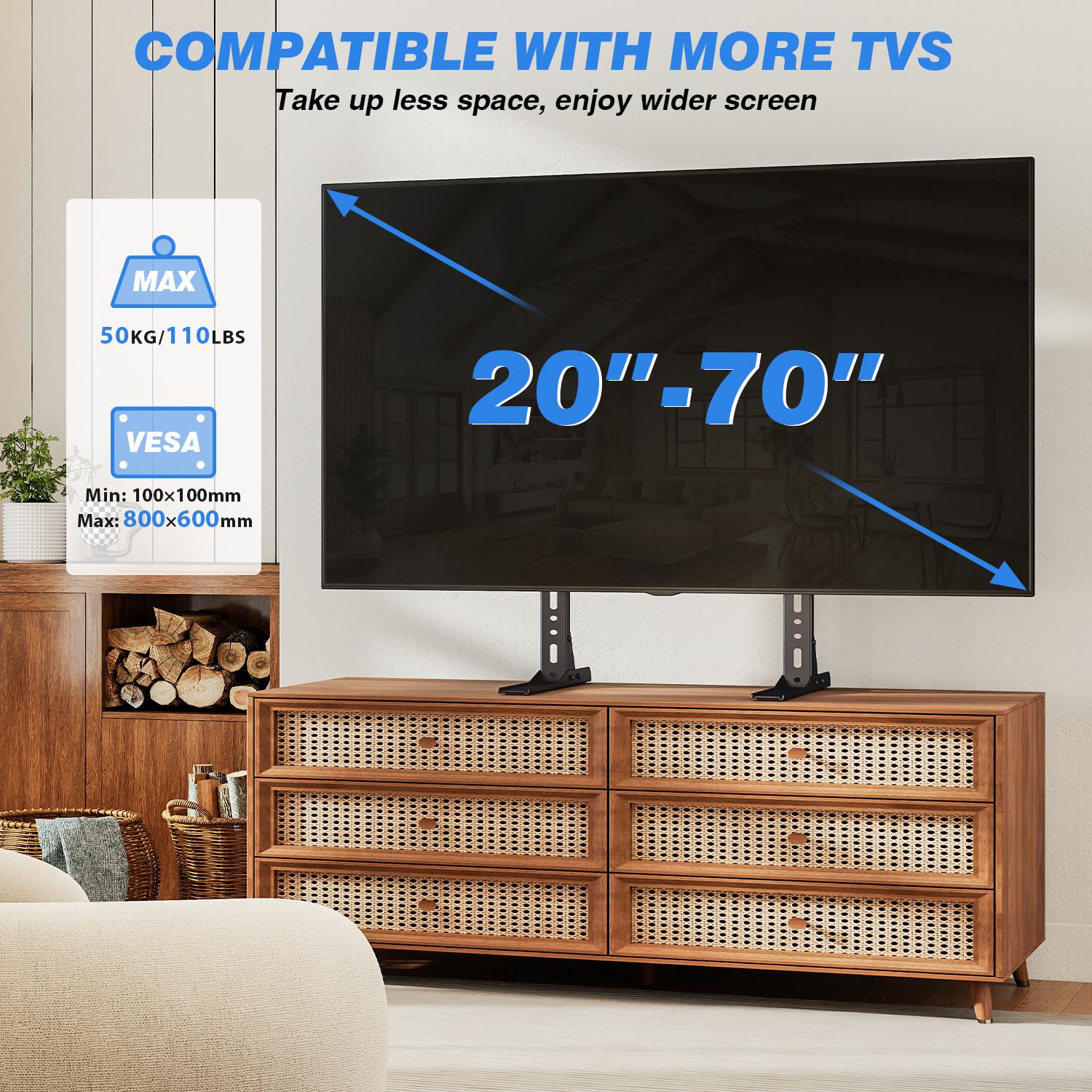 TVON Soporte TV Pie Patas TV Universal de 20-70 Pulgadas Pantallas，Soporte para Television Espacio-ahorrador，Soporte de Pantalla Mesa para TVs Capacidad hasta 50kg，MAX VESA 800x600mm