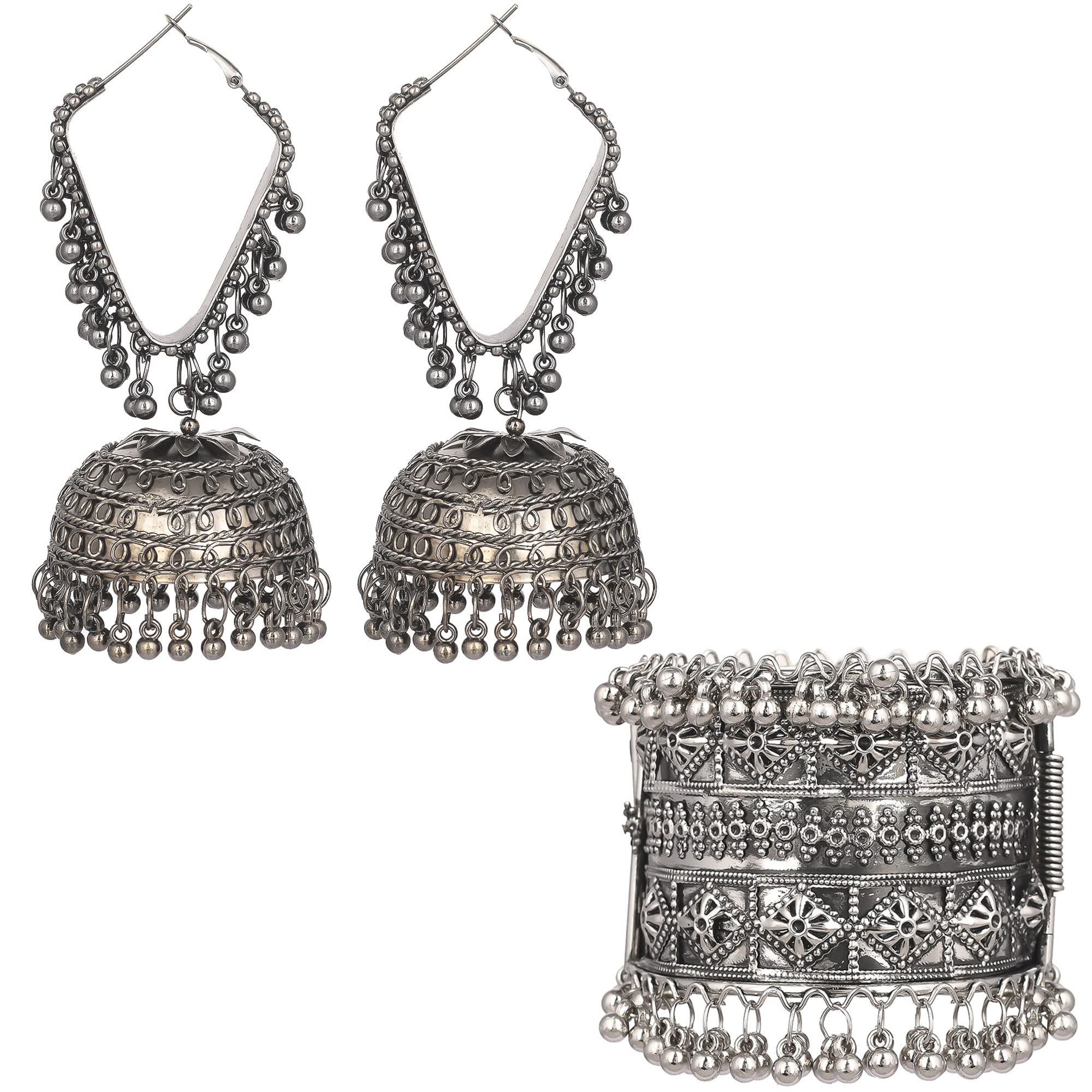 YOTOG Antique Black oxidised Earrings Black Metal polish Designer long jhumka earring with trendy Free Size bracelet combo for women and girls (Bohemian) (B0BYVV5NVZ) Amazon Price History, Amazon Price Tracker