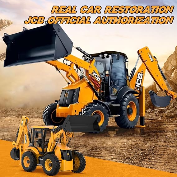 DOUBL E JCB 1:20 Scale RC Excavator & Loader Dual-Function Construction Model with Rotating Arm, Realistic Sound & Light | Ideal