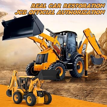 DOUBL E JCB 1:20 Scale RC Excavator & Loader Dual-Function Construction Model with Rotating Arm, Realistic Sound & Light | Ideal