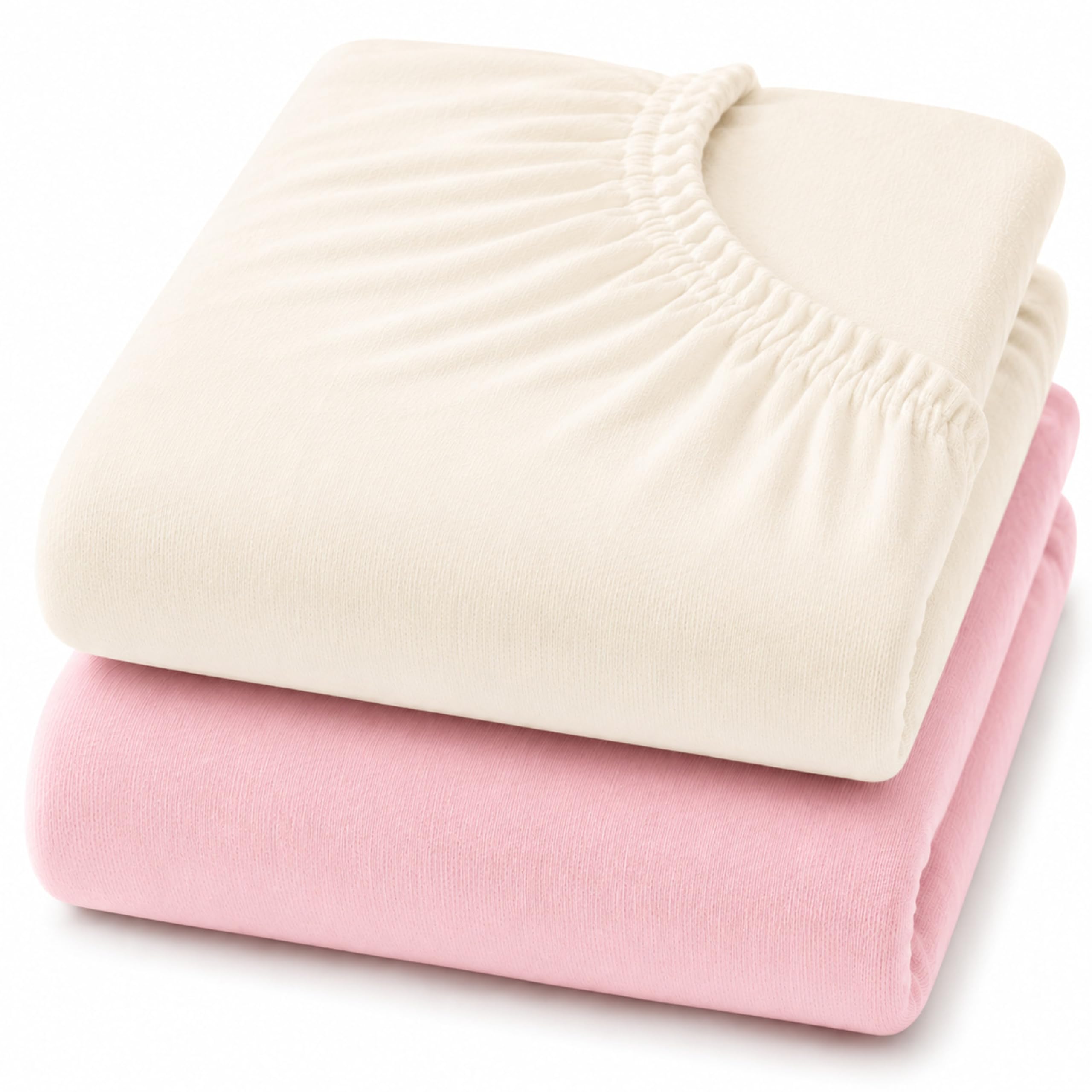 Dudu N Girlie Soft Jersey Cotton Fitted Cot Sheets, Cream & Pink, 60x120cm