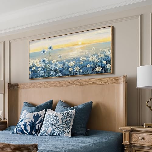 Vista 158 de Lienzo decorativo para pared, baño, estilo bohemio, costero, granja, vaca, montaña, flor, ilustración, obra de arte floral, paisaje rústico de Arte