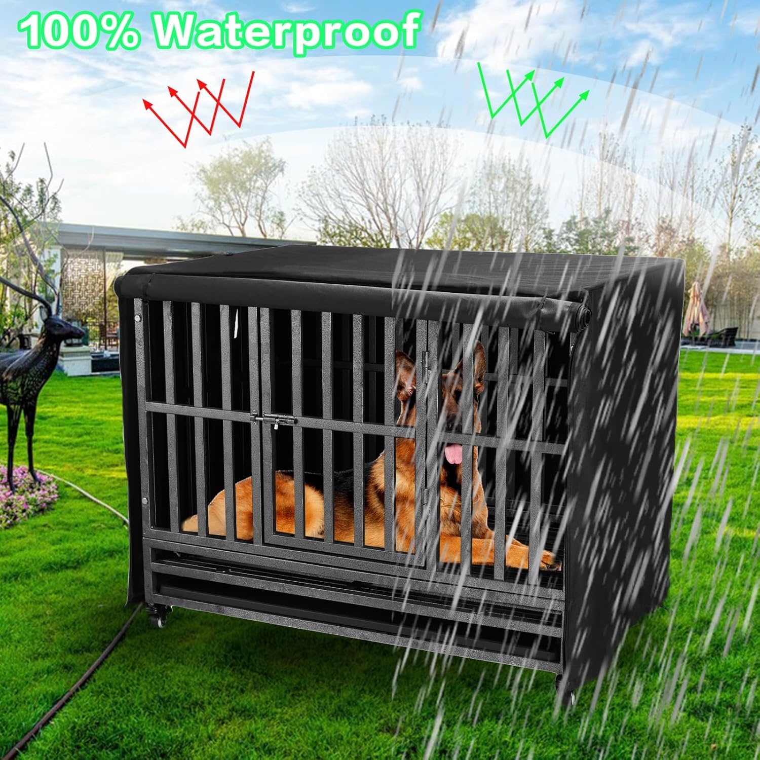 38 inch Heavy Duty Dog Crate Covers Durable 600D Polyester Insulated Dog Kennel Cover Soundproof Windproof Rainproof Shading Fit for Wire Dog Cage Covers with Breathable Side Window ( ONLY COVER)