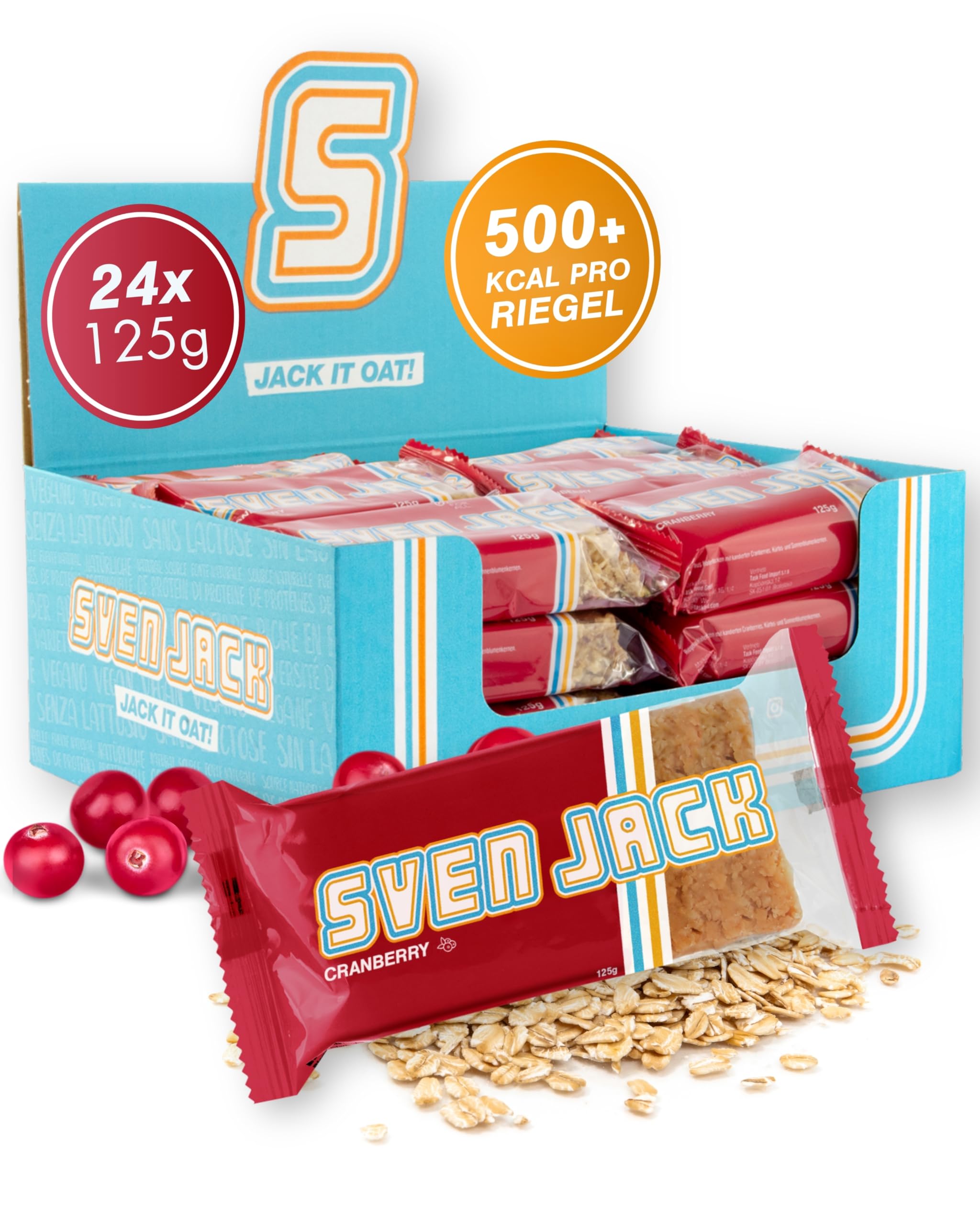 Sven Jack (Energy Cake) – Cranberry - Haferflocken Riegel mit langkettigen Kohlenhydraten, weniger Zucker & einzigartigem Geschmack – der original Fitness Flapjack & Oat Meal Snack