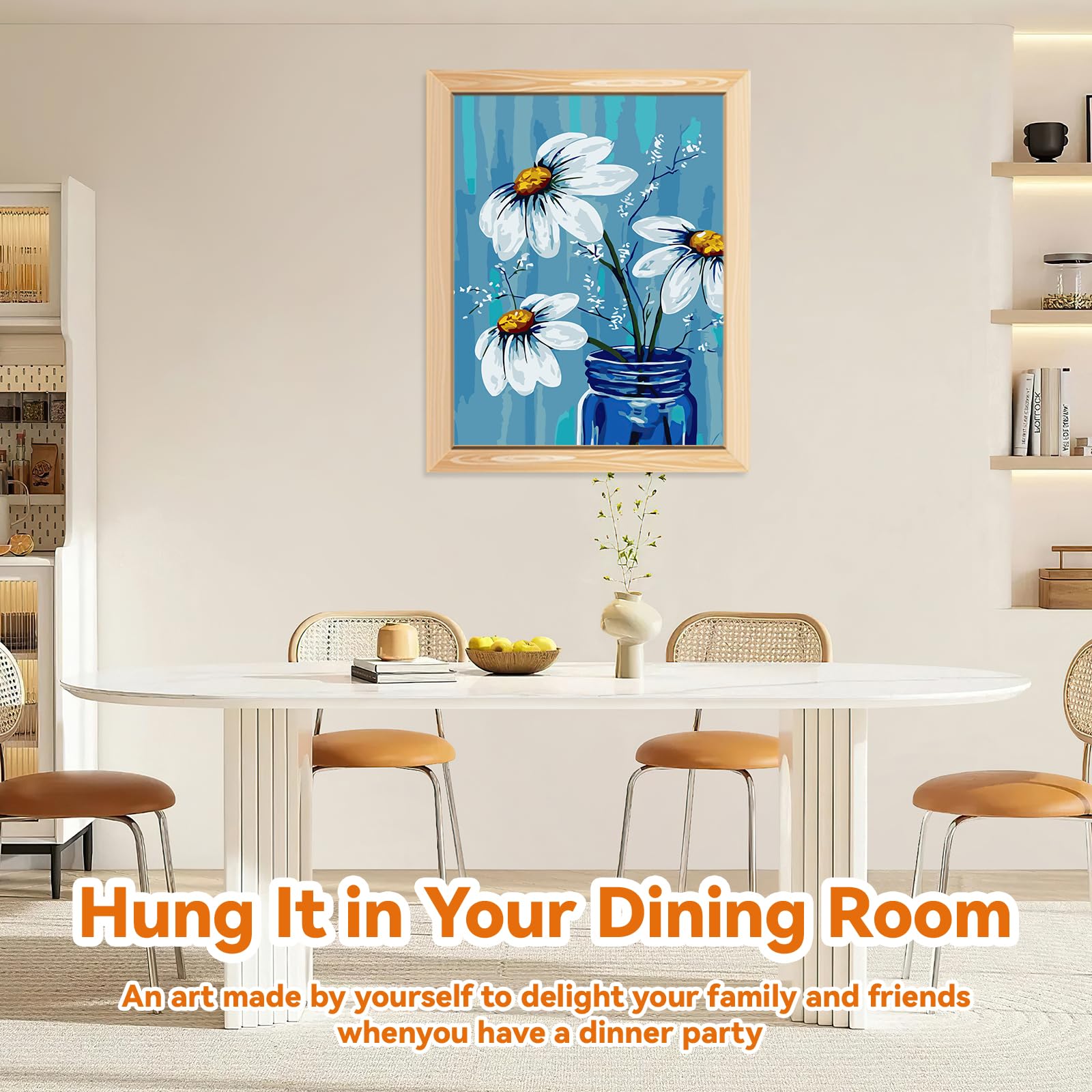 EFOTIML Kit di pittura per numeri per adulti principianti e bambini età 8-12, 1pcs 16x20 tela per kit di pittura per adulti in scatola colorata (senza cornice) - Fiori bianchi