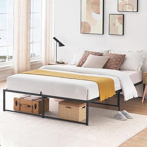 Miniatura 3 de IDEALHOUSE Marco de cama de tamaño matrimonial, marco de plataforma de cama matrimonial de metal de 14 pulgadas con soporte de acero 3 en 1, no