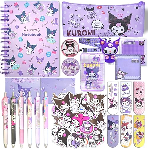 Miniatura 1 de Lobsgous Kuromi School Supplies Set, Kawaii School Supplies Gift Set, Including Cartoon Journal Pencil Case Ballpoint Pen ID Badge Holder Stickers