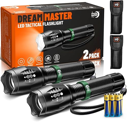 Paquete de 2 linternas LED de alto lúmenes con 6 pilas AAA, 5 modos, mini linterna táctica impermeable para camping, senderismo, linterna brillante