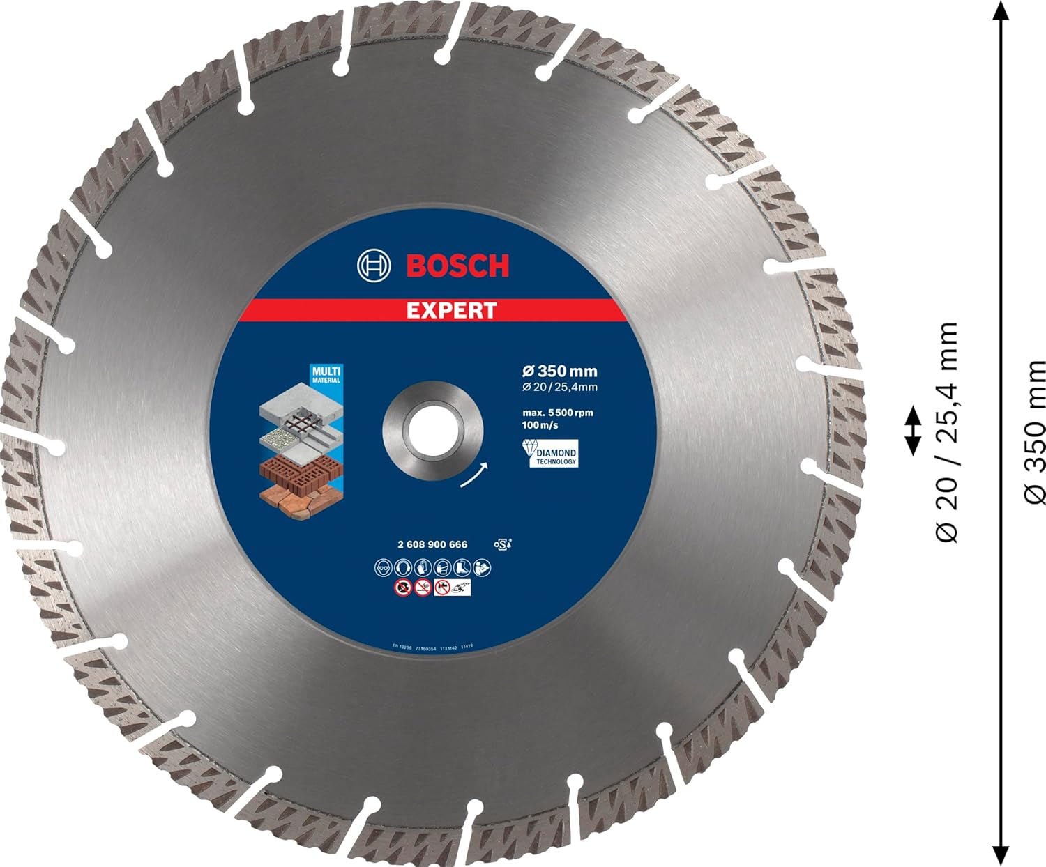 Bosch 1x Expert Multi Material Diamond Cutting Disc (for Concrete, Reinforced Concrete, Ø 350 mm, Professional Accessory Table Circular Saw, Petrol Saw)