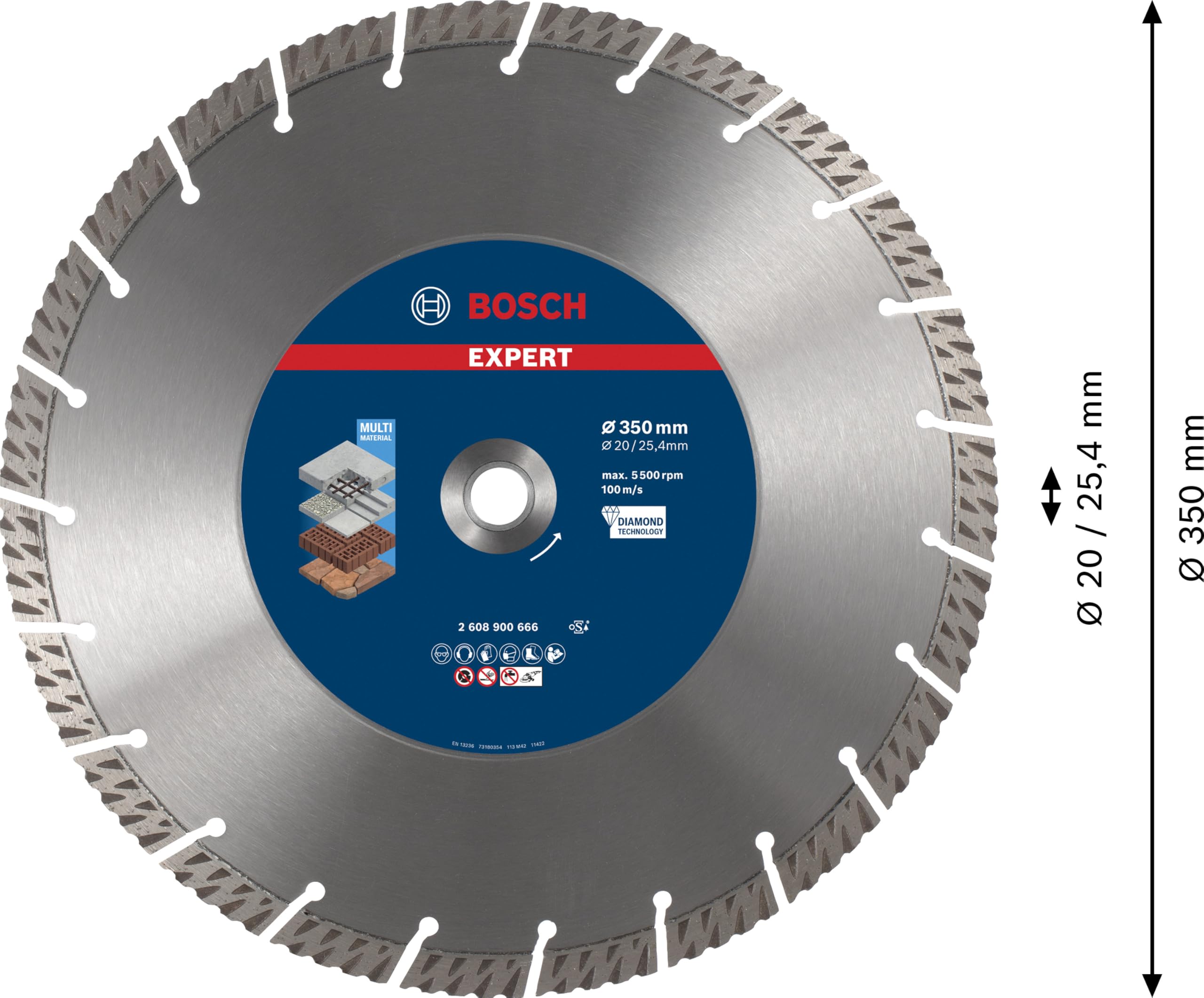 Bosch 1x Disques à tronçonner diamanté EXPERT Multi Material (pour Béton, Béton armé, Ø 350 mm, Professional Accessoire Scie circulaire sur table, Tronçonneuse thermique)