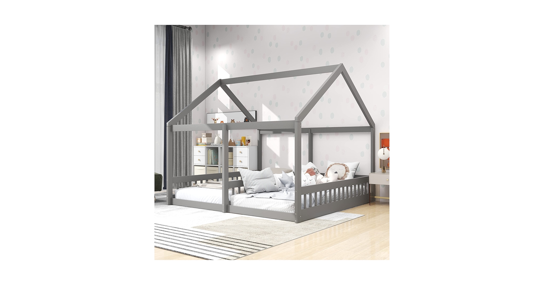 Amazon.com: JIVOIT Twin Size House Platform Beds, Two Shared