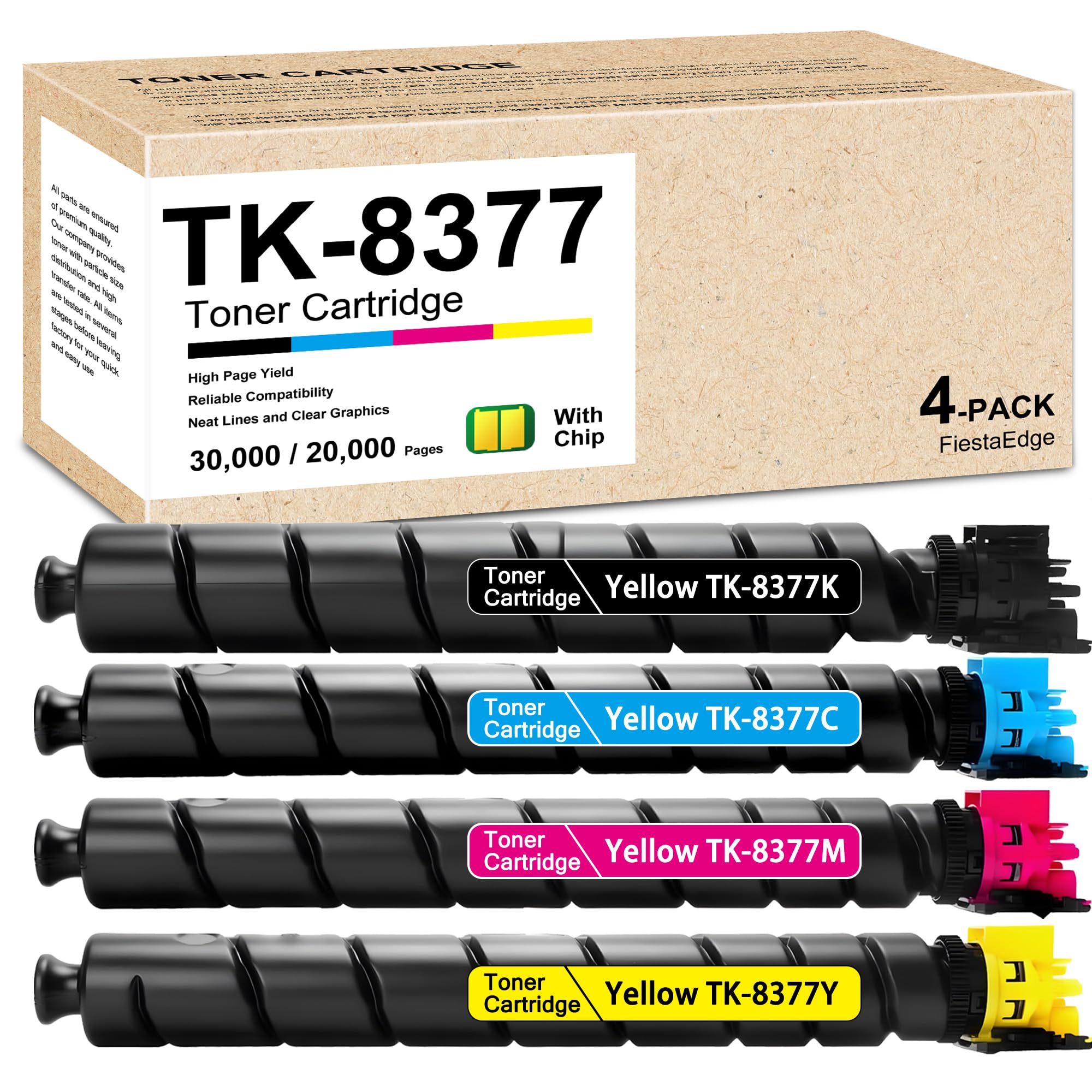 FiestaEdge TK8377 TK-8377 High Yield Toner 4-Color TK-8377K TK-8377C TK-8377M TK-8377Y Replacement for Kyocera TK-8377 Toner for TASKalfa 3554ci
