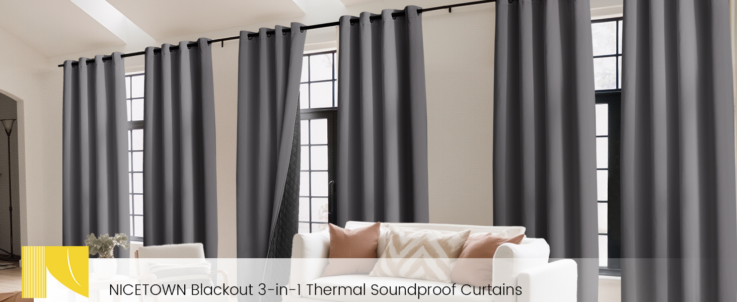 Amazon.com: NICETOWN Soundproof Thermal Blackout Curtains 63 Inch
