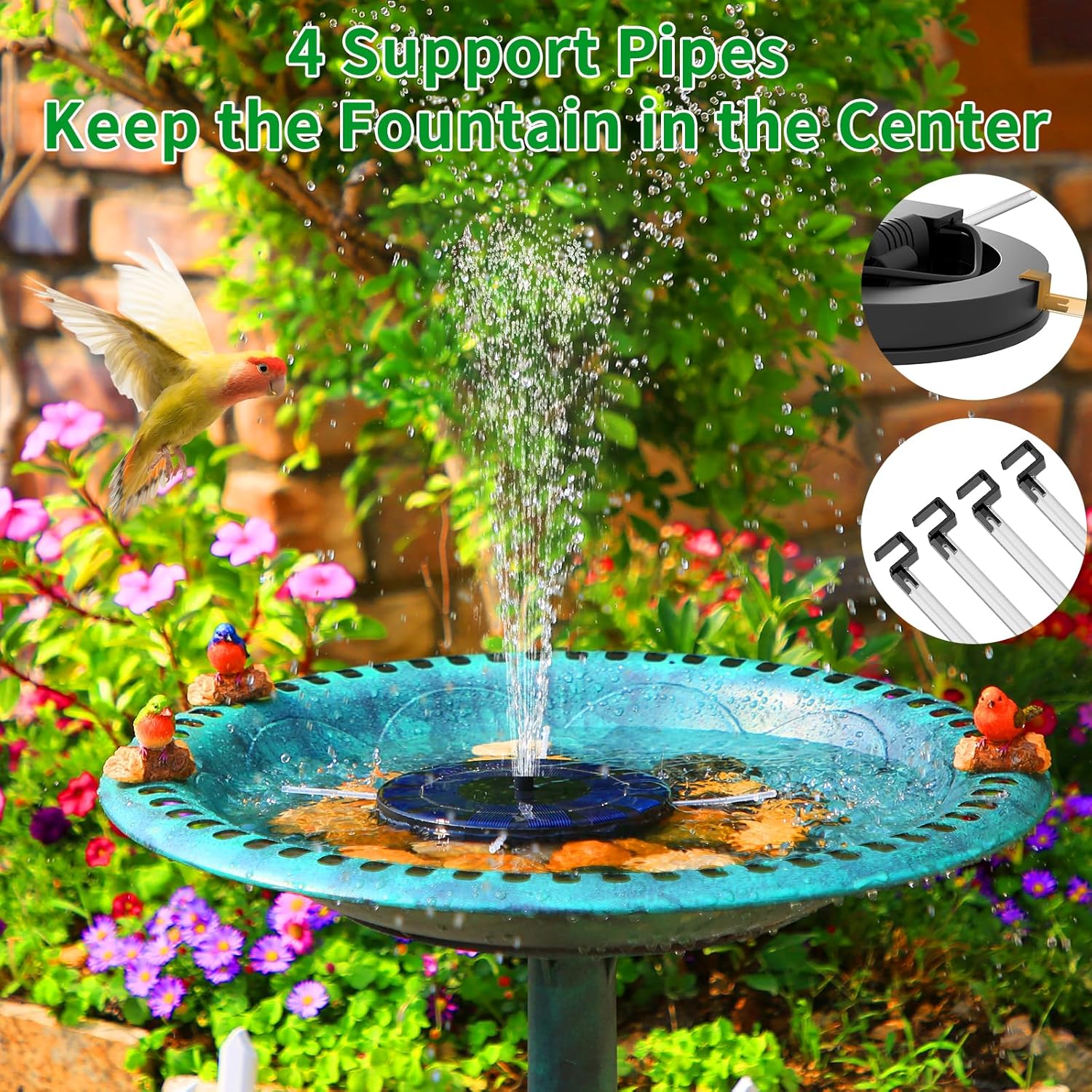 AISITIN 1W Solar Fountain 2025 Upgraded, Water Fountain Outdoor with 8 Nozzles Set & 4 Fixed Pipes, Solar Powered Water Fountain Pump for Outdoor Garden, Pond, Pool, and Bird Bath - Image 2