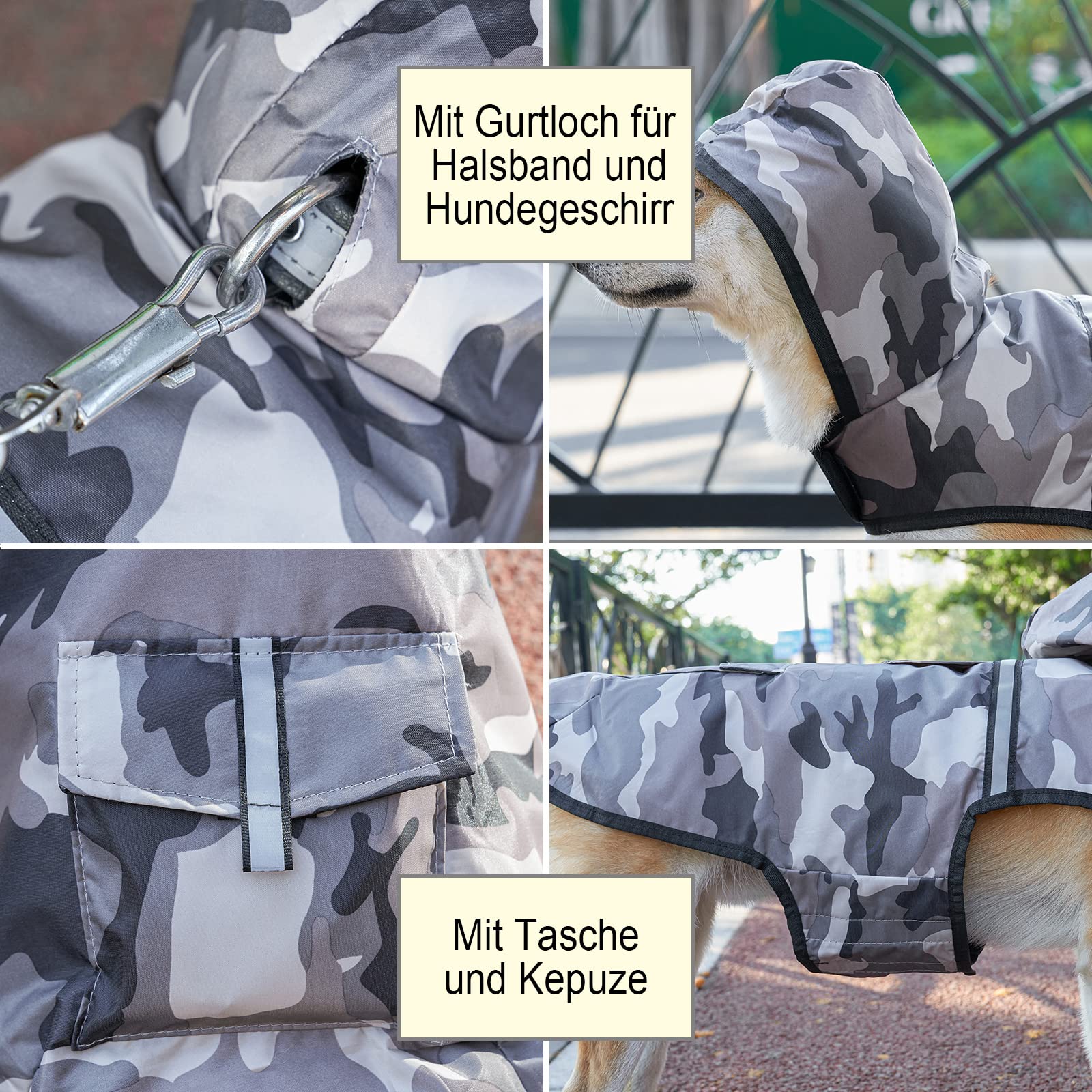 KoKoBin Waterproof Dog Reflective Jacket with Hood Neck Hole Super Light and Breathable Waterproof Jacket for Medium and Large Dogs (XXL - Image 3