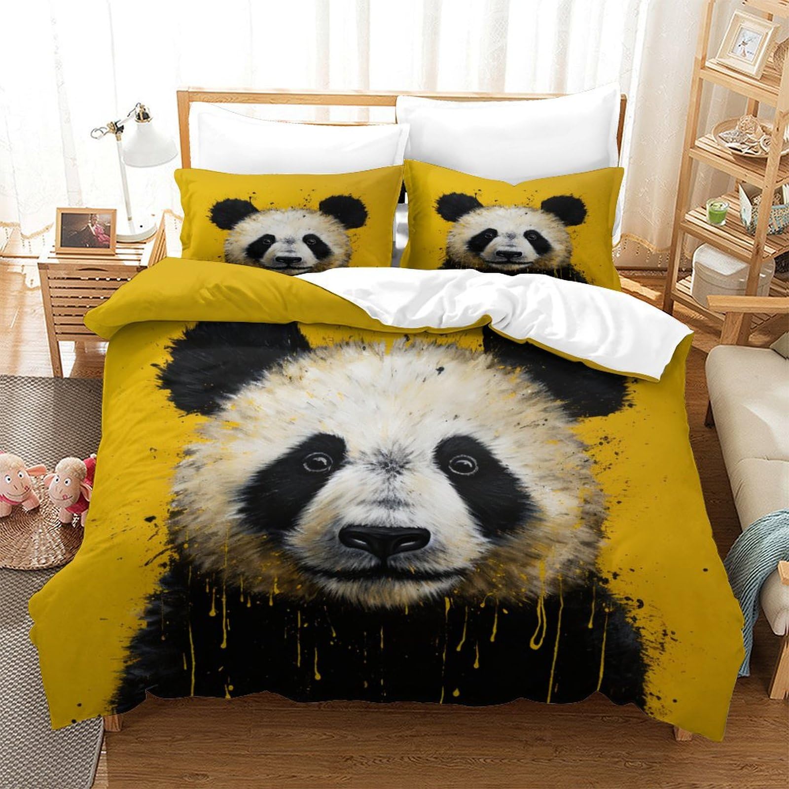 P1S9U7W5Y Modern Panda 3D Printed Duvet Cover Set 3pcs Microfiber Panda Bedding Set Double