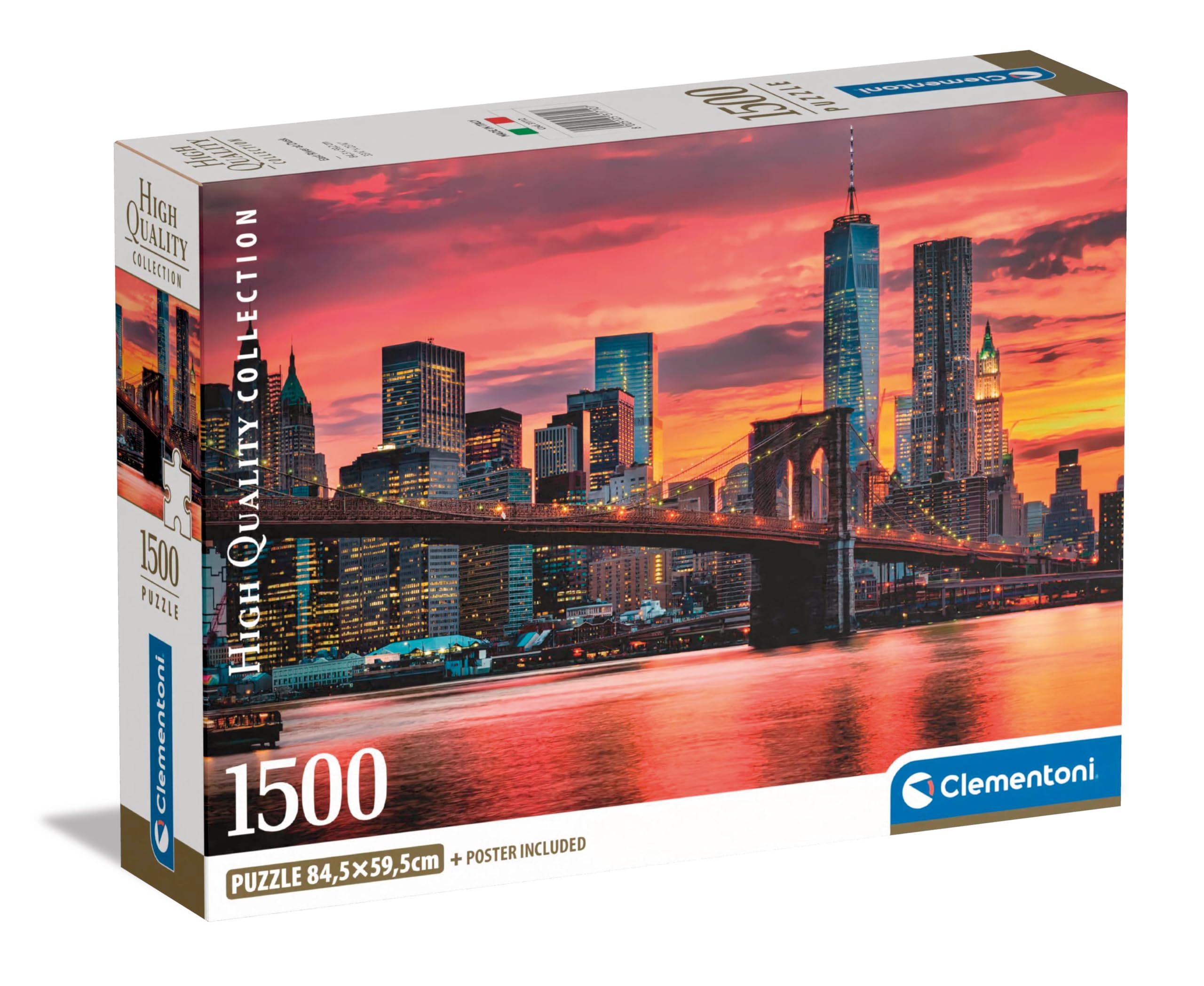 Clementoni Jigsaw Puzzle Collection - East River At Dusk 1500 Pieces - Poster Included, Puzzle For Adults 14-99 Years, Gift For Men/Women, Landscape, Made In Italy, 31712