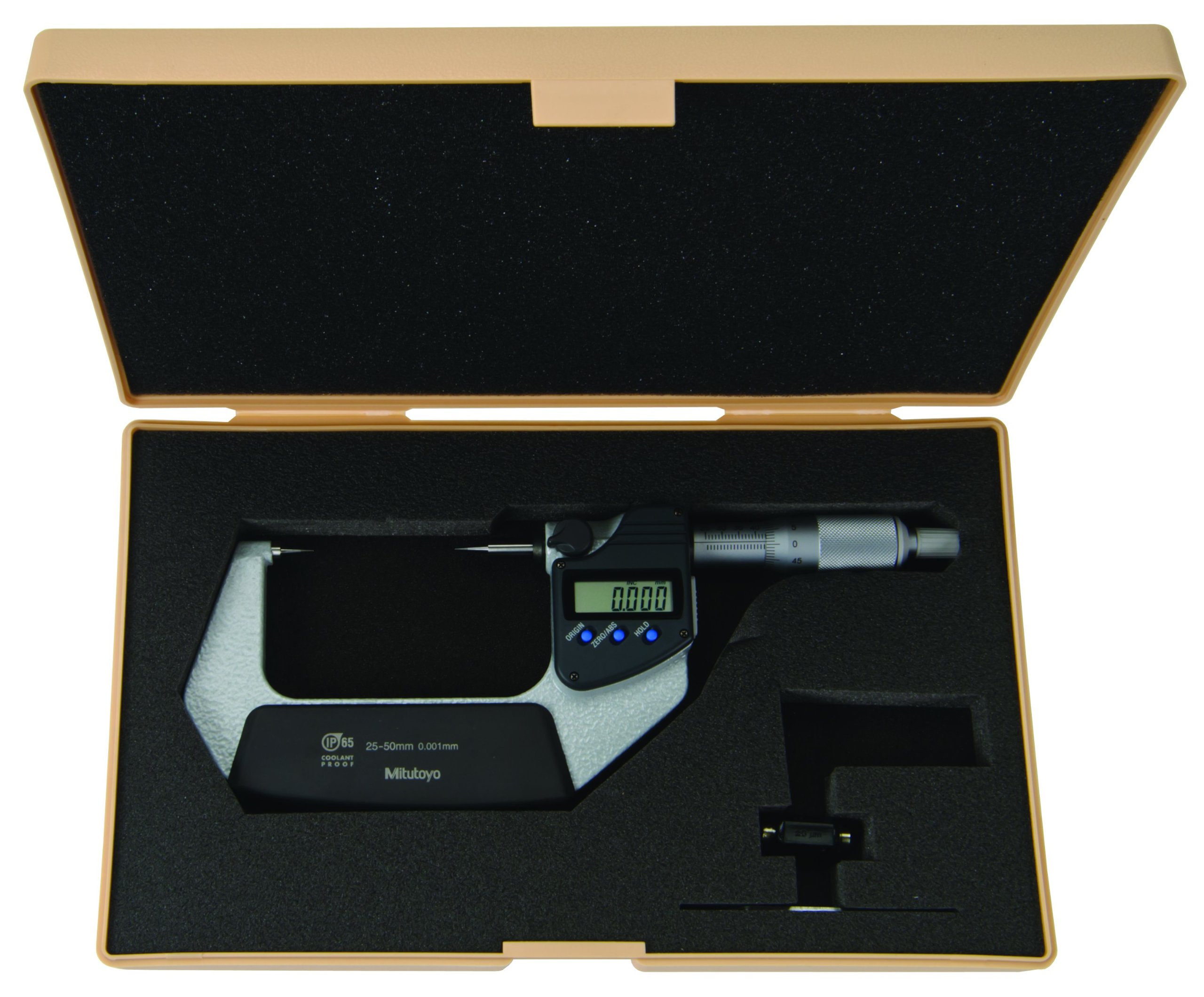 Mitutoyo 342-261 LCD Point Micrometer, Ratchet Stop, 0-25mm Range