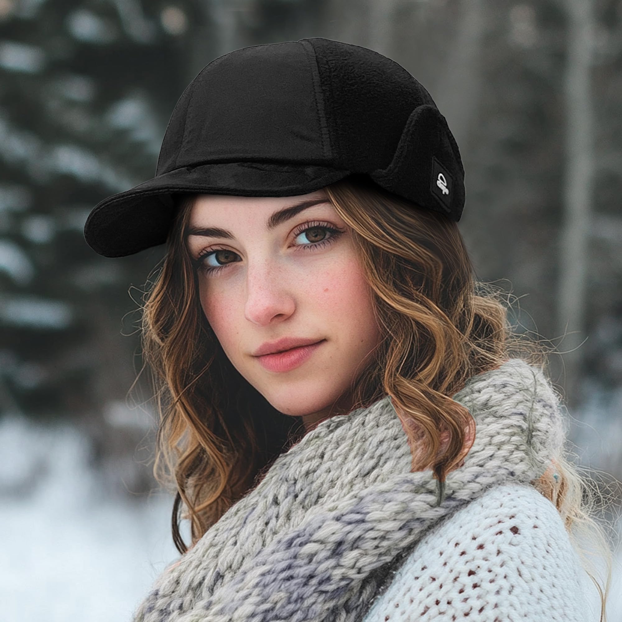 Cappello Invernale, Cappellino da Baseball Invernale con paraorecchie, Berretto di Lana Caldo Uomo, Visiera Pieghevole, Cappellino Camionista(APL1Black)