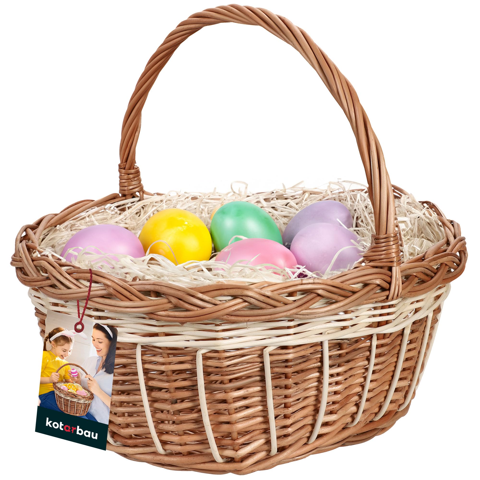 Kotarbau White Kotarbau® Round Willow Basket With Handle Easter Basket For Children Wicker Basket With Handle Children Wicker Baskets Mushroom Baskets Woven Basket With Handle Willow Baskets Shopping Basket Willow
