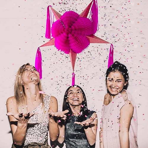 Miniatura 3 de Piñata rosa (32 pulgadas) Barbie rosa con conos de oro rosa con cuerda de 30 pies, piñata para el día de San Valentín, quinceañera, baby shower de