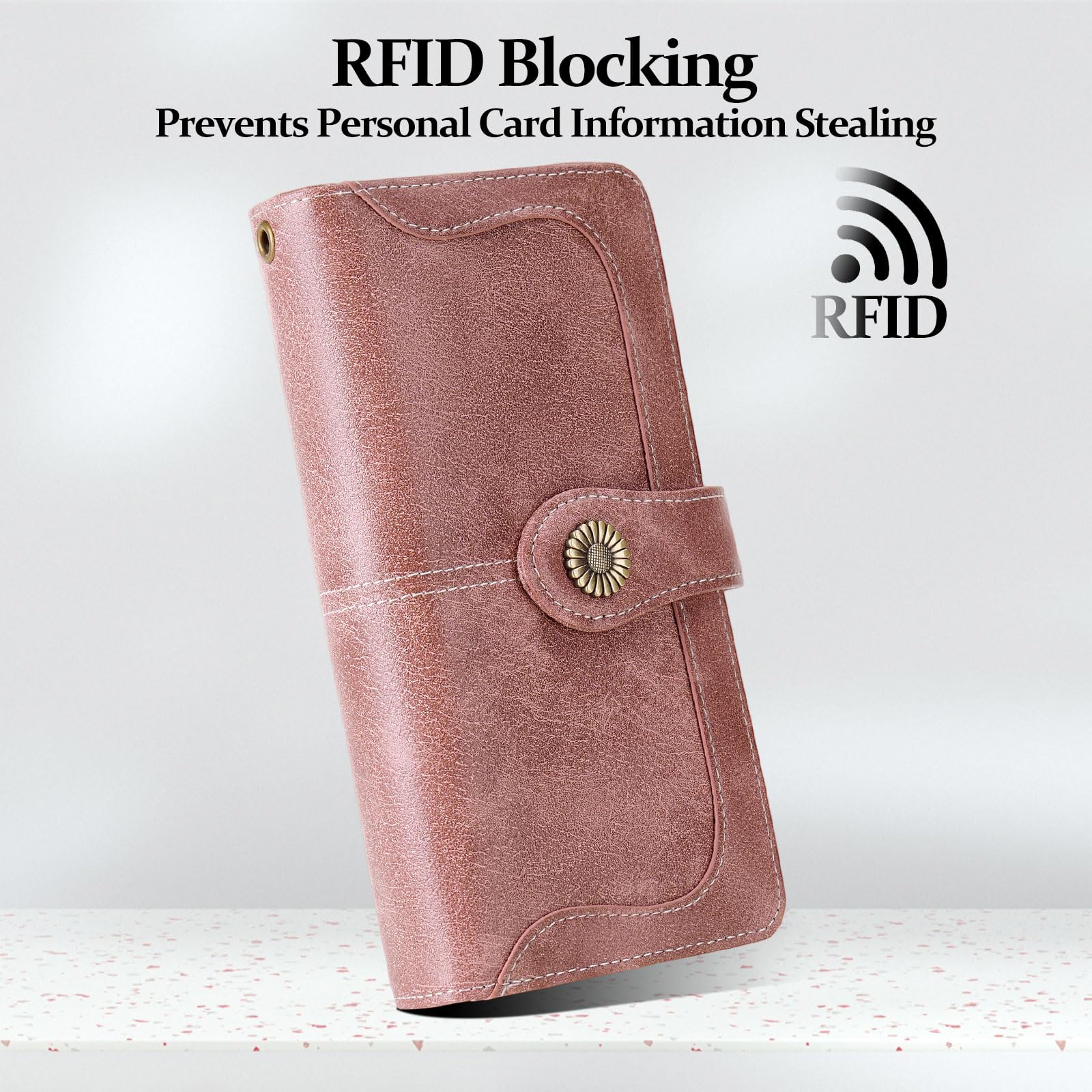 FALAN MULE Women Leather Wallet Large Capacity Bifold RFID Blocking Card Holder with Zipper Coin Pocket