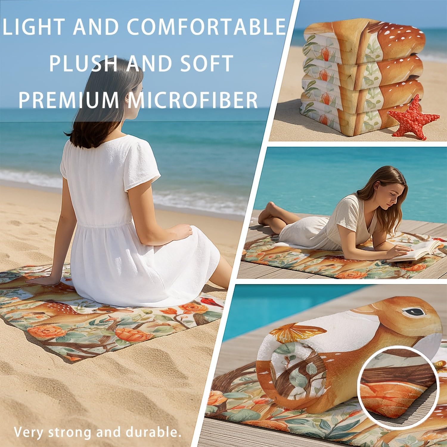 Filigran, Symmetrisch, Bohemia Strandtuch 230 x 210 cm - Strandtuch trandtuch Leichtdünn Weich Blütenblätter, Wassertropfenmuster, Pflanzen,für Strand, Pool, Yoga, Picknick